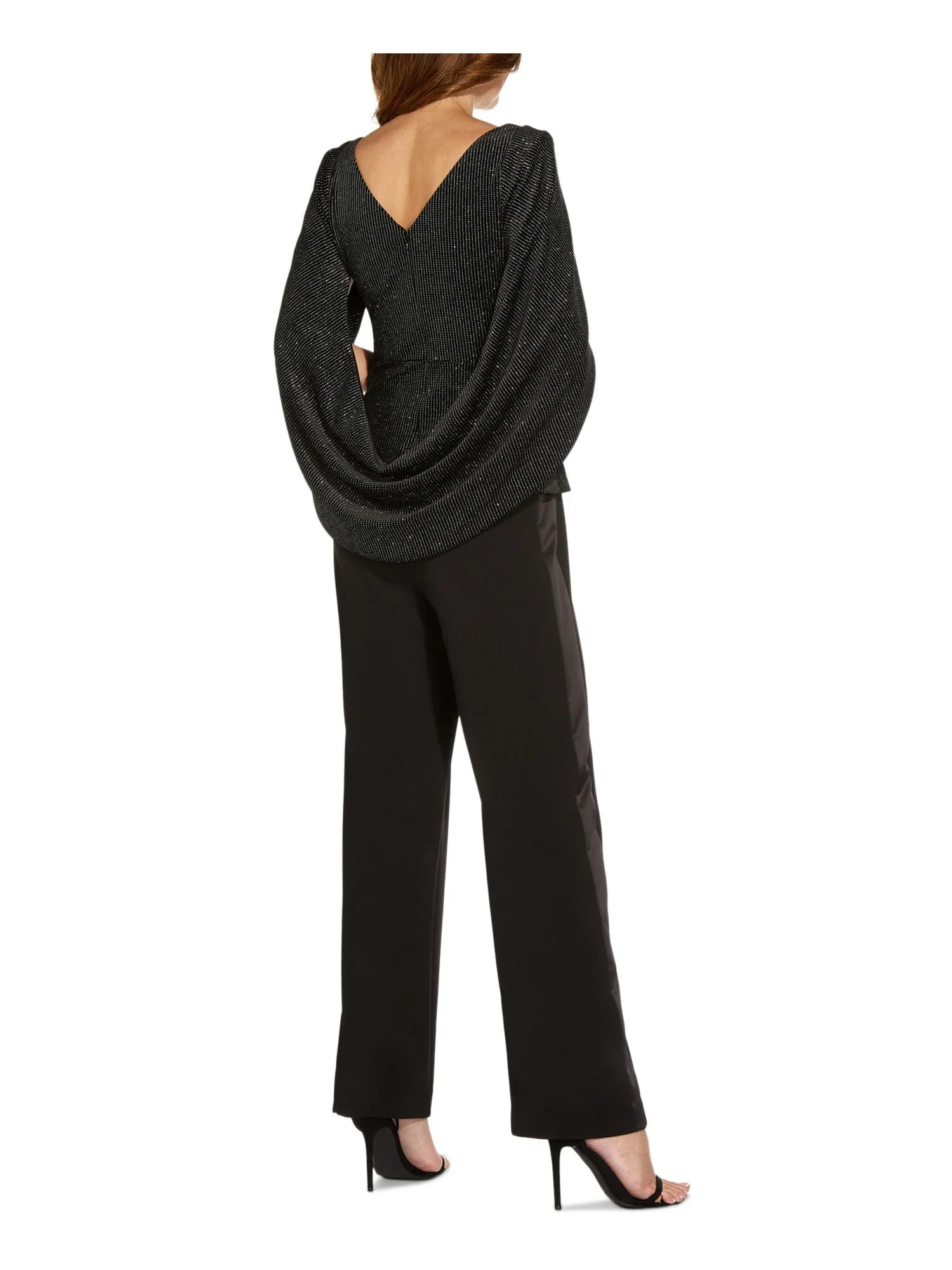 ADRIANNA PAPELL Womens Black Zippered Pleated Cowl Back Drape Flutter Sleeve Boat Neck Cocktail Top