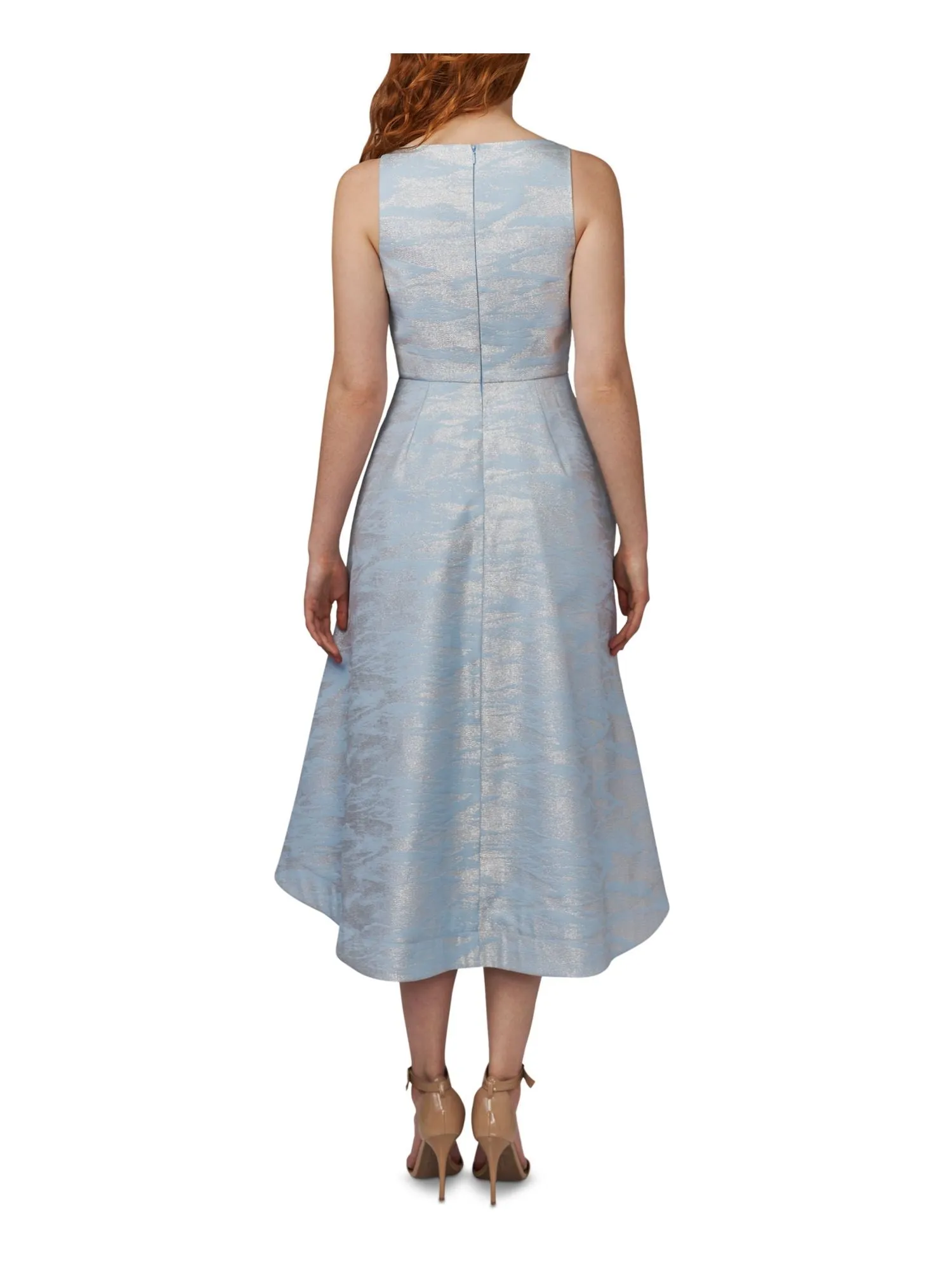 ADRIANNA PAPELL Womens Light Blue Zippered Pocketed Lined Sleeveless V Neck Midi Evening Hi-Lo Dress