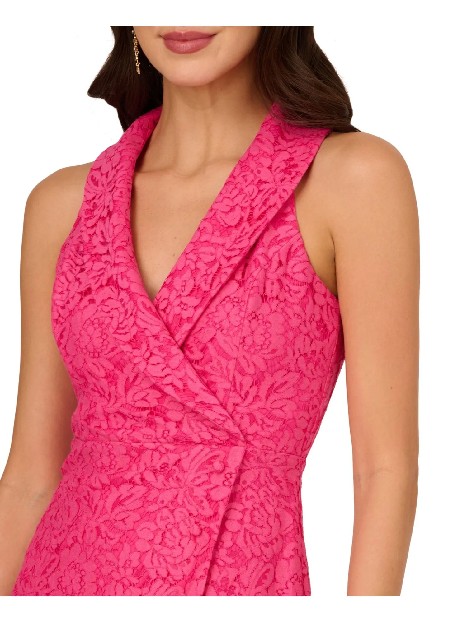 ADRIANNA PAPELL Womens Pink Zippered Lined Button Accent Tuxedo-style Sleeveless Surplice Neckline Short Party Faux Wrap Dress