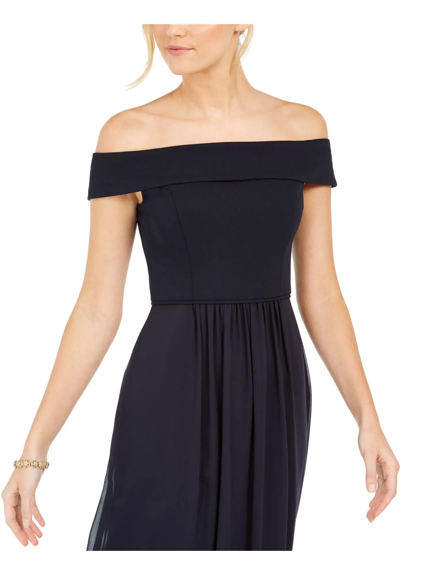 ADRIANNA PAPELL Womens Pleated Short Sleeve Off Shoulder Maxi Evening Fit   Flare Dress