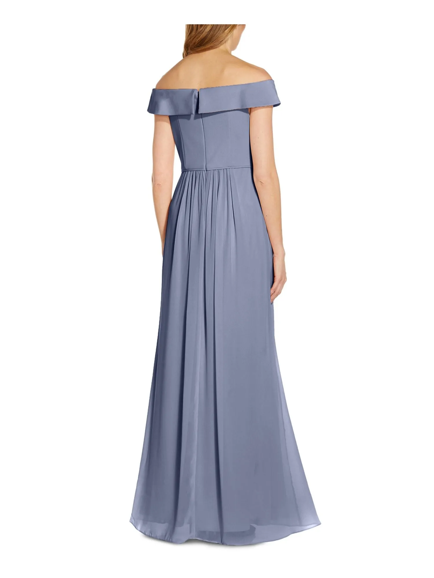 ADRIANNA PAPELL Womens Pleated Short Sleeve Off Shoulder Maxi Evening Fit   Flare Dress