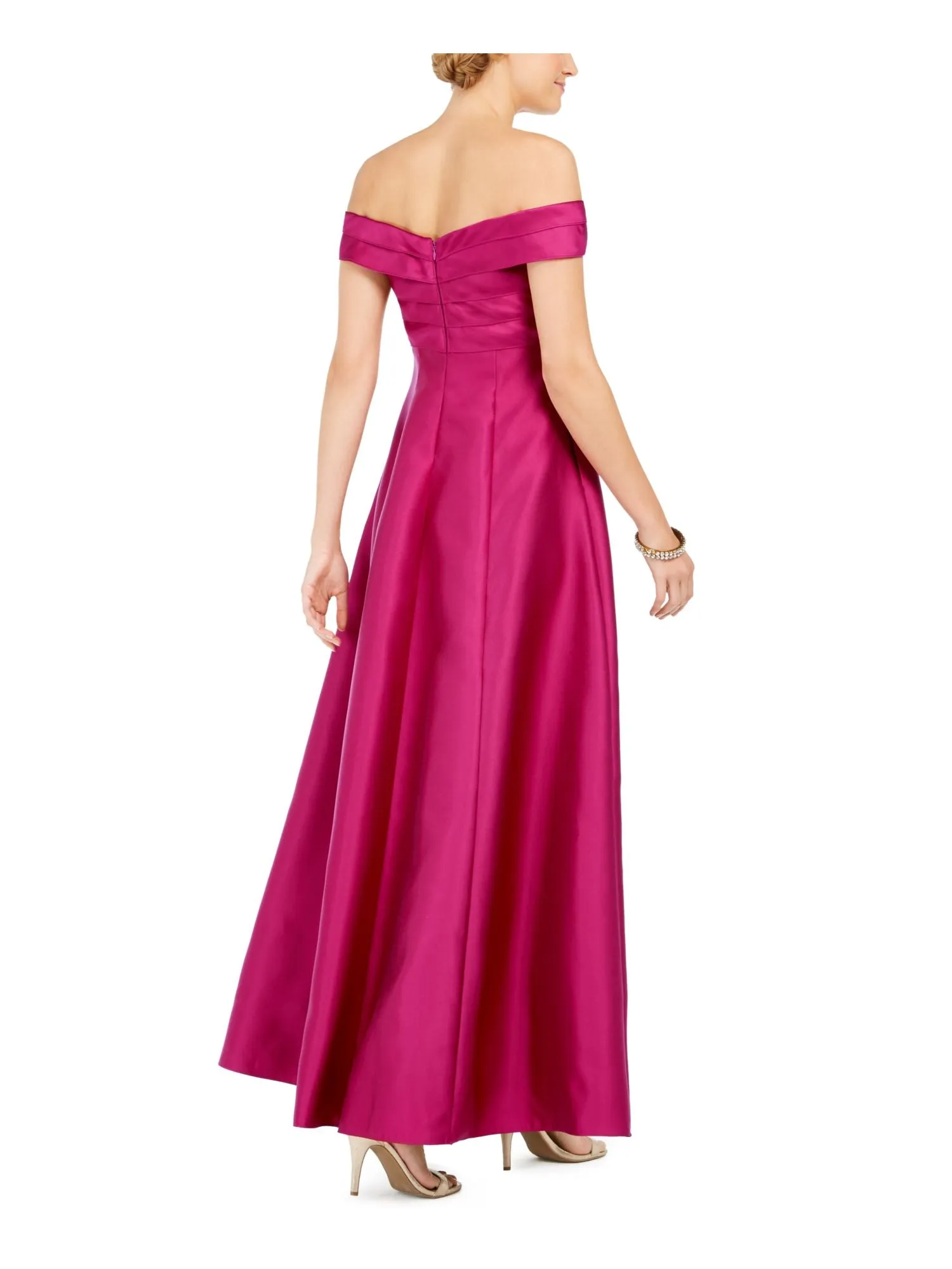 ADRIANNA PAPELL Womens Zippered Short Sleeve Off Shoulder Maxi Formal Fit   Flare Dress