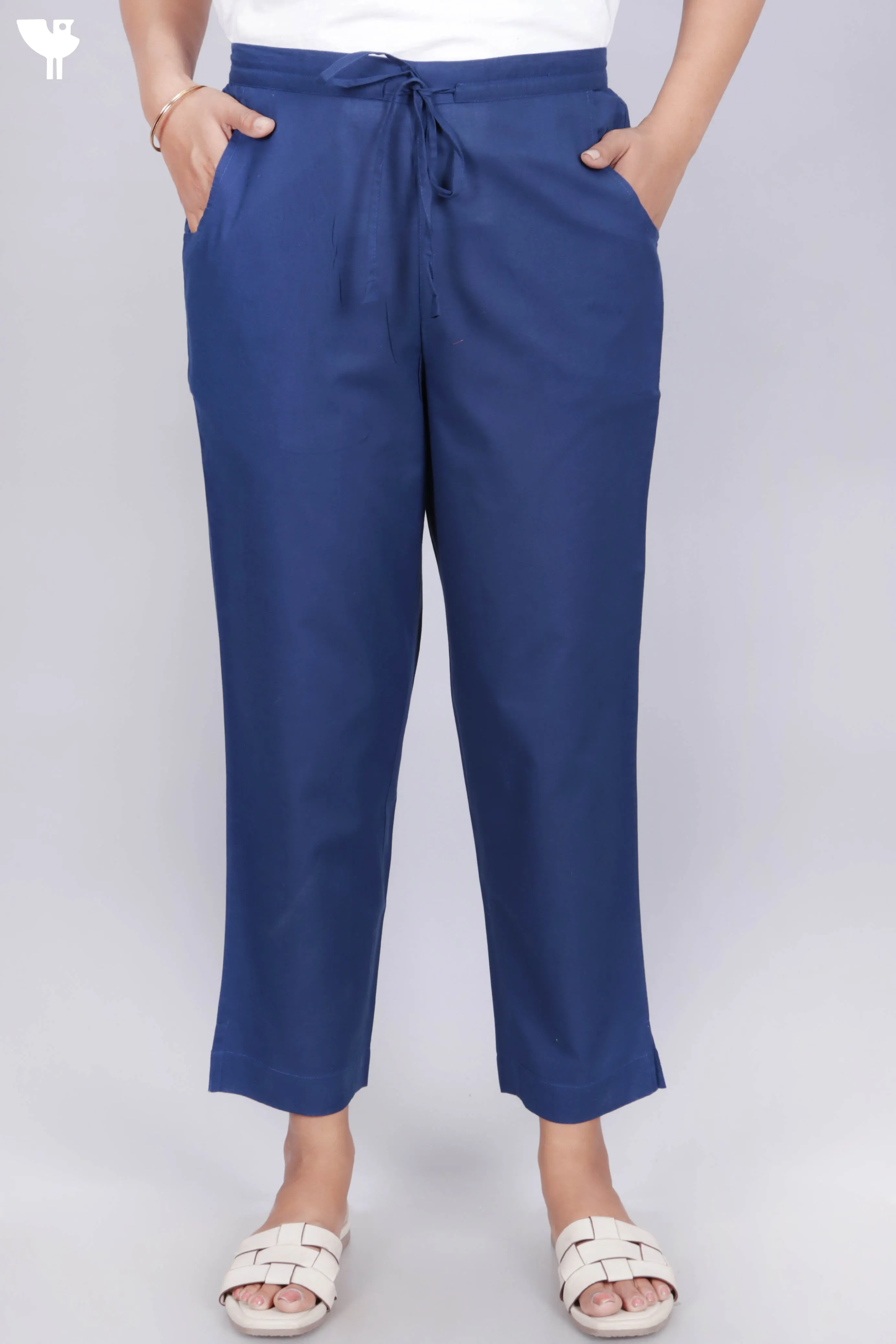 Cambric Cotton Pants In Denim Blue