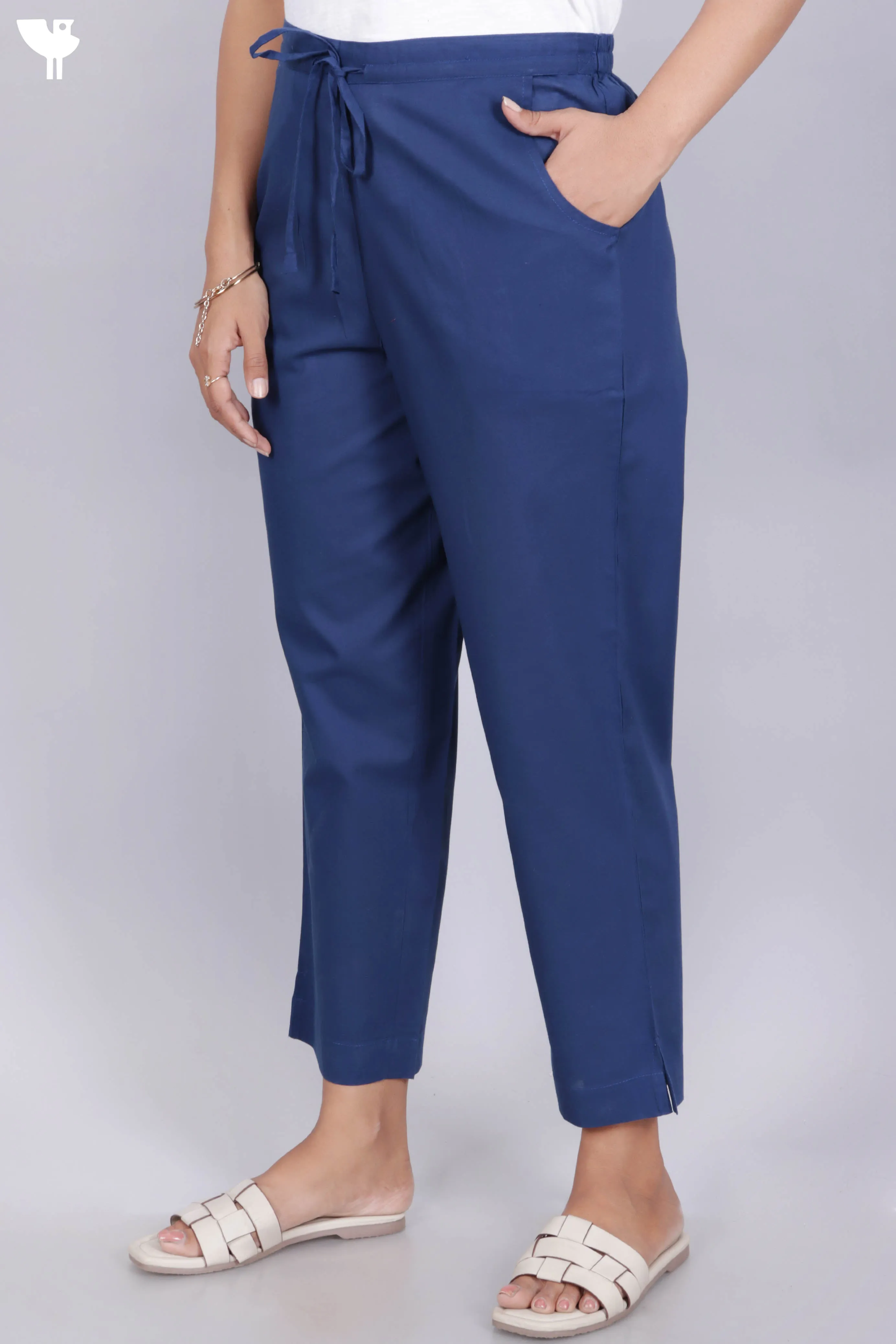Cambric Cotton Pants In Denim Blue
