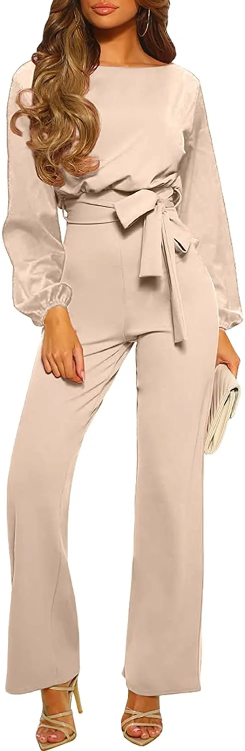 Casual Loose Short Sleeve Belted Wide Leg Pant Romper