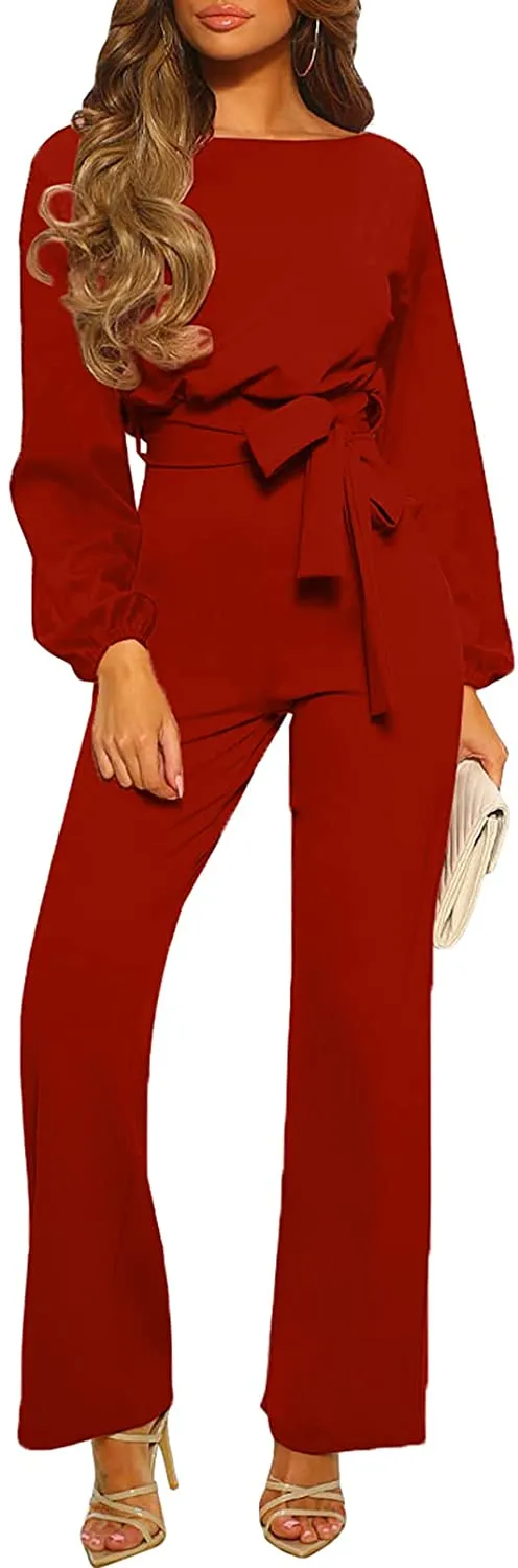 Casual Loose Short Sleeve Belted Wide Leg Pant Romper