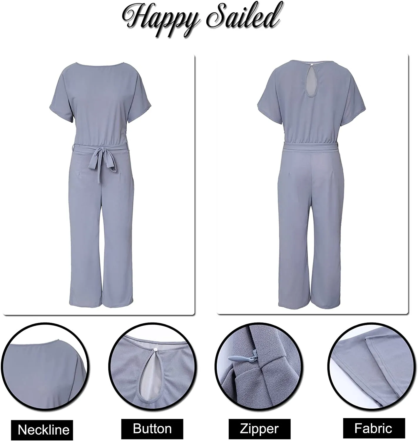 Casual Loose Short Sleeve Belted Wide Leg Pant Romper
