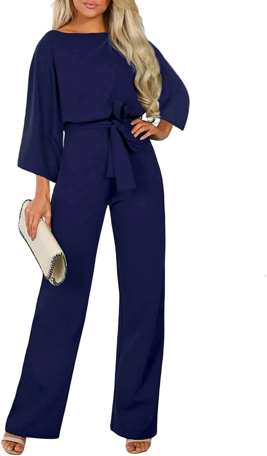 Casual Loose Short Sleeve Belted Wide Leg Pant Romper