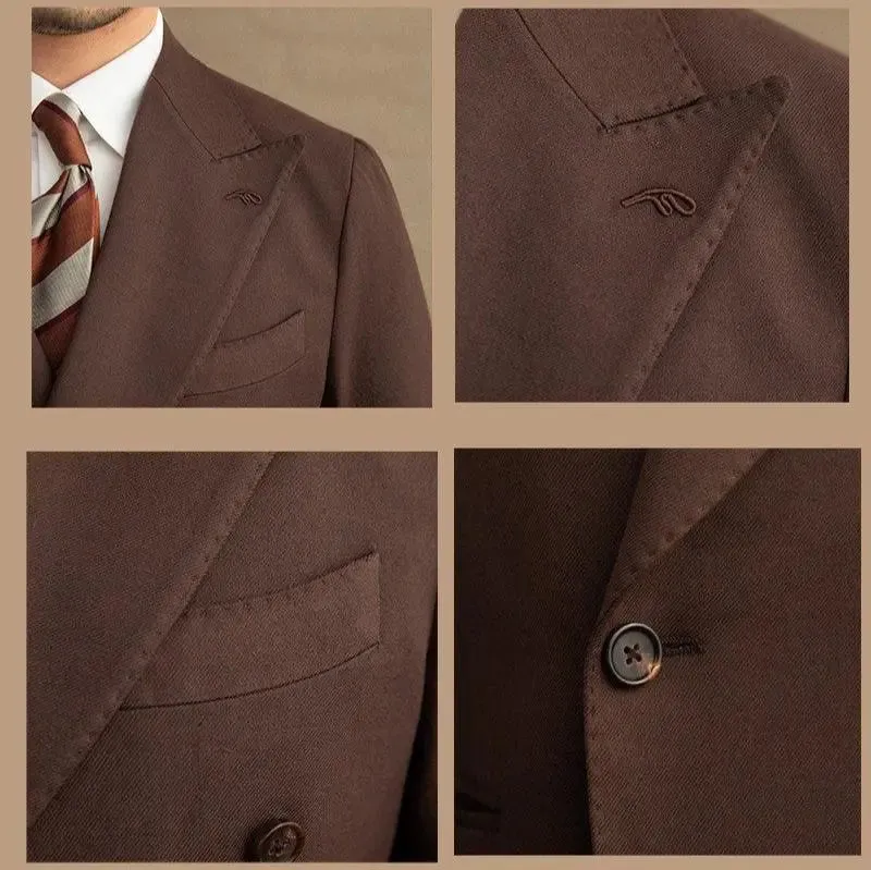 Dark Brown Garbadine Suit (Jacket   Trousers) - Cross & Crown