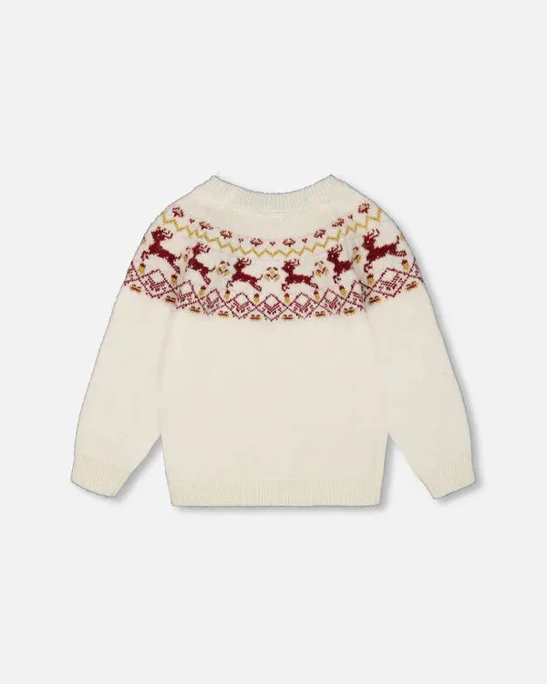 Deux Par Deux Girls Sweater with Christmas Intarsia  G20NGT70  Off White *