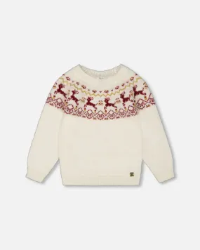 Deux Par Deux Girls Sweater with Christmas Intarsia  G20NGT70  Off White *