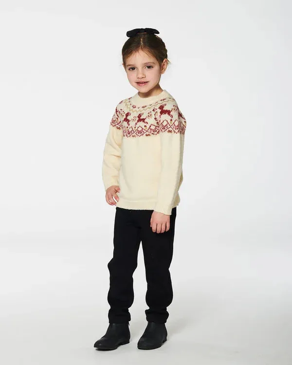 Deux Par Deux Girls Sweater with Christmas Intarsia  G20NGT70  Off White *