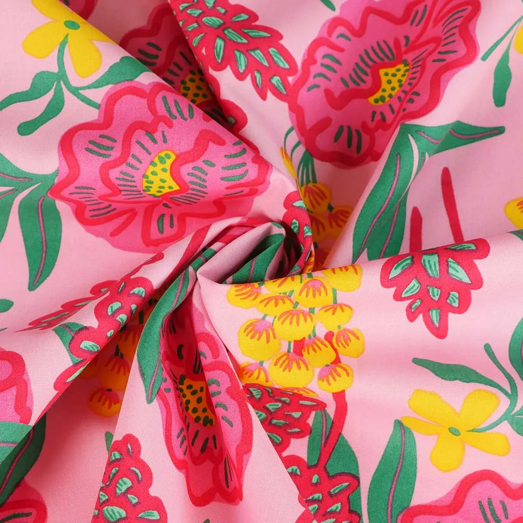 Fine Poplin - Light Pink Fresh Flowers Cotton Woven Fabric by Nerida Hansen Sample