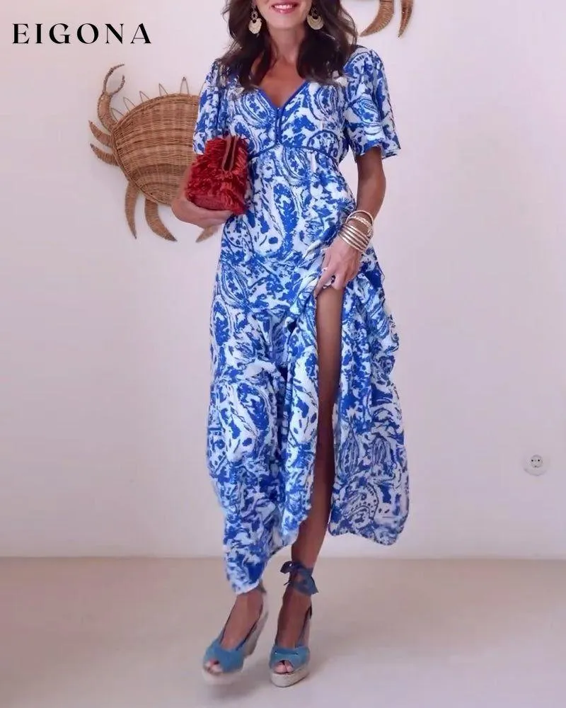 Fresh printed slim fit slit dress