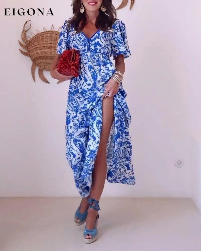 Fresh printed slim fit slit dress