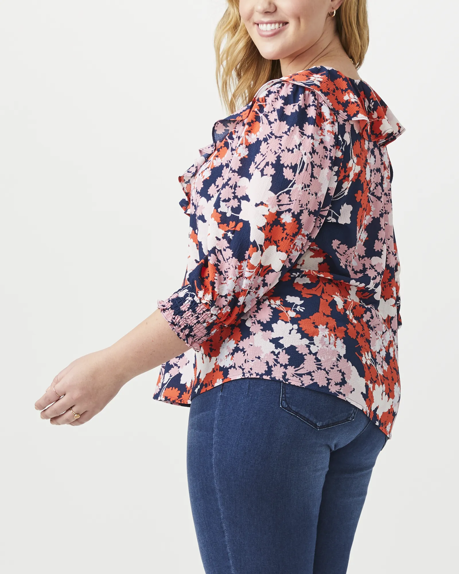 Iris V-Neck Blouse | Navy / Red
