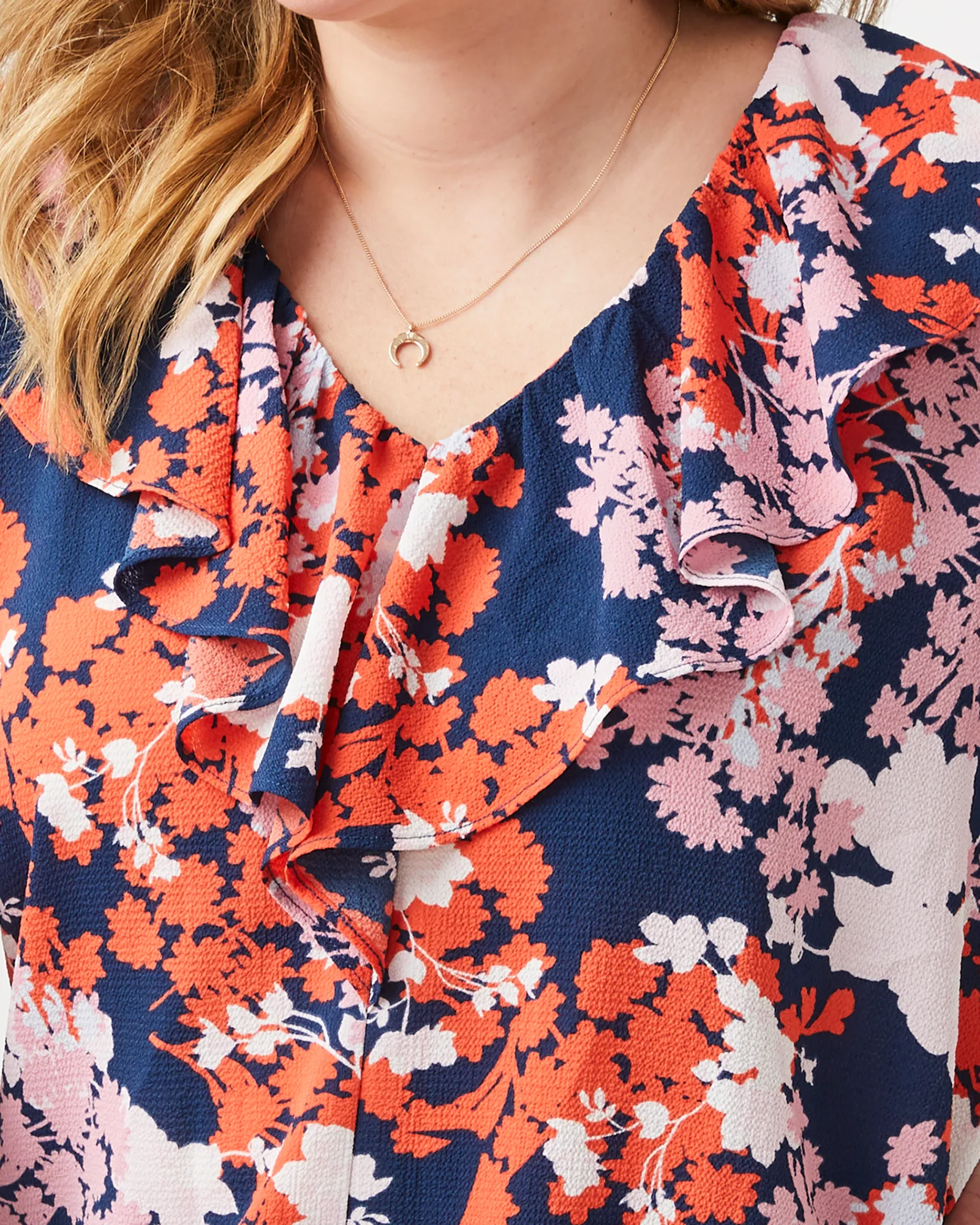 Iris V-Neck Blouse | Navy / Red