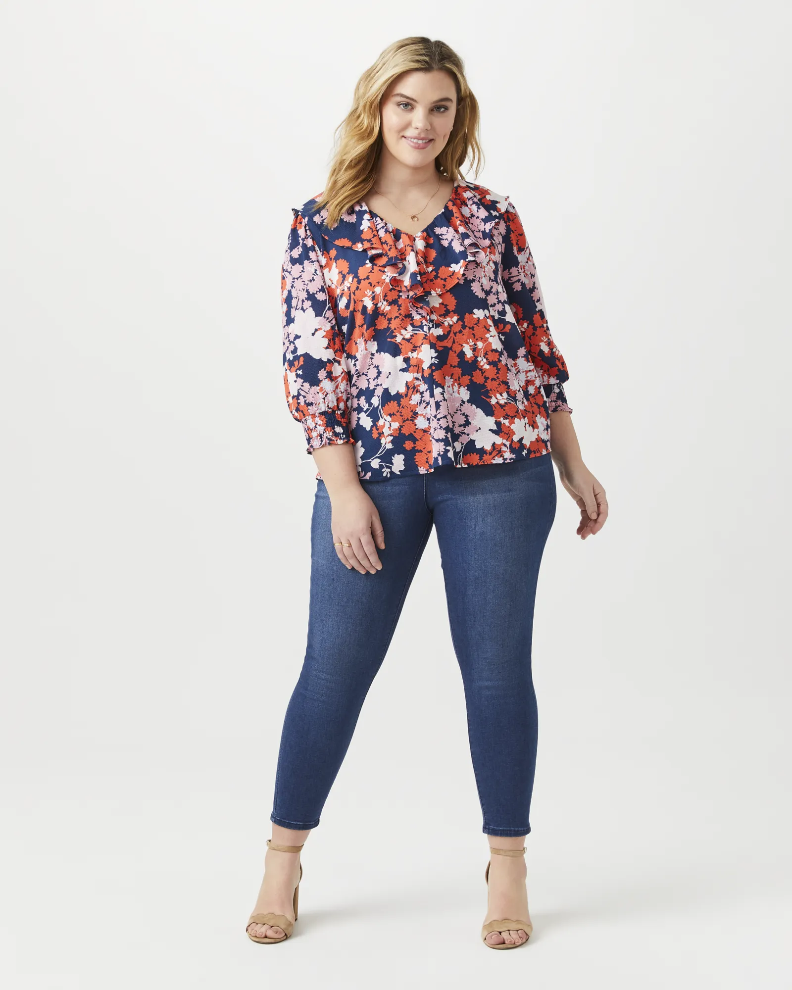 Iris V-Neck Blouse | Navy / Red