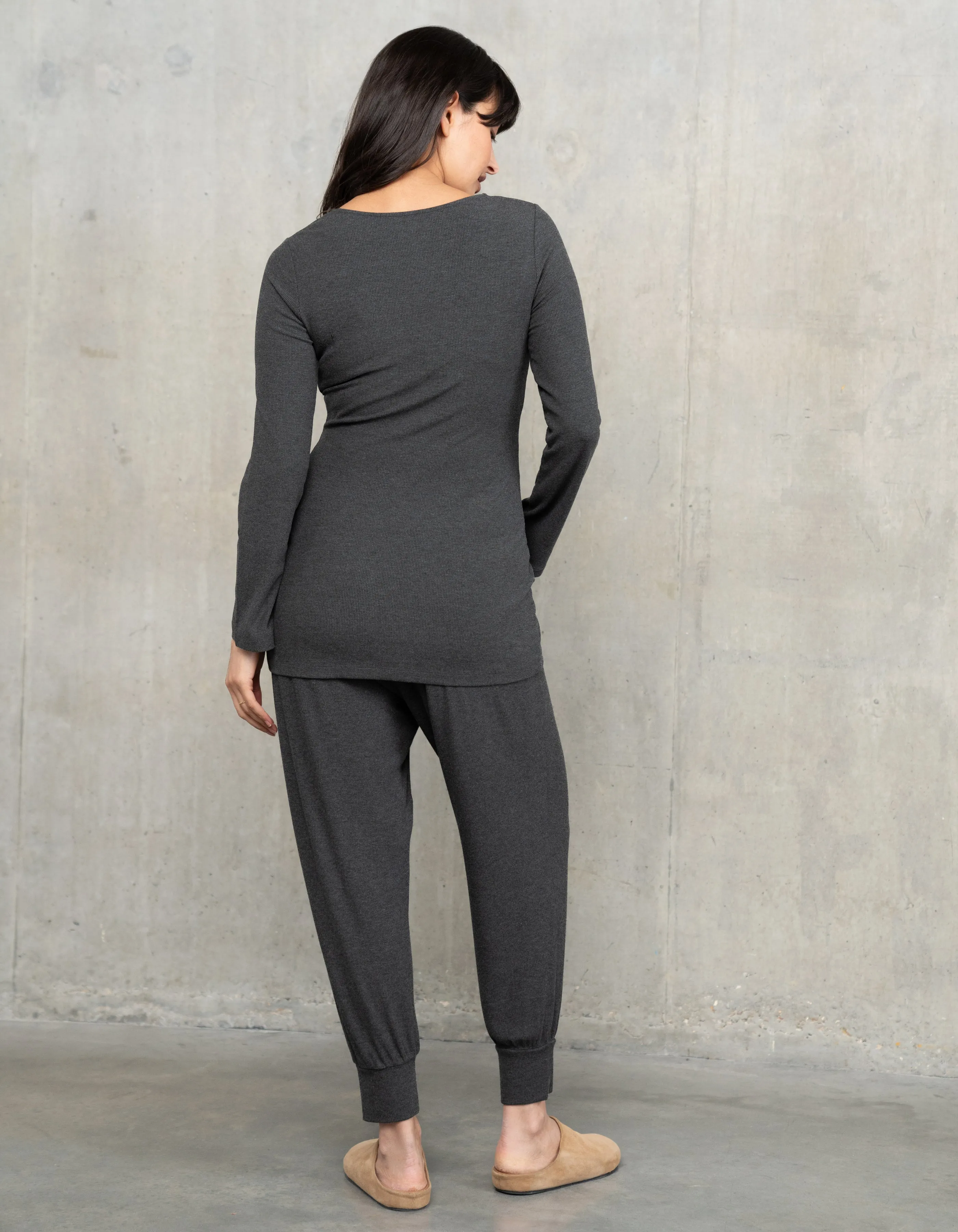 Long Sleeve Ribbed Maternity   Nursing Pyjama Set