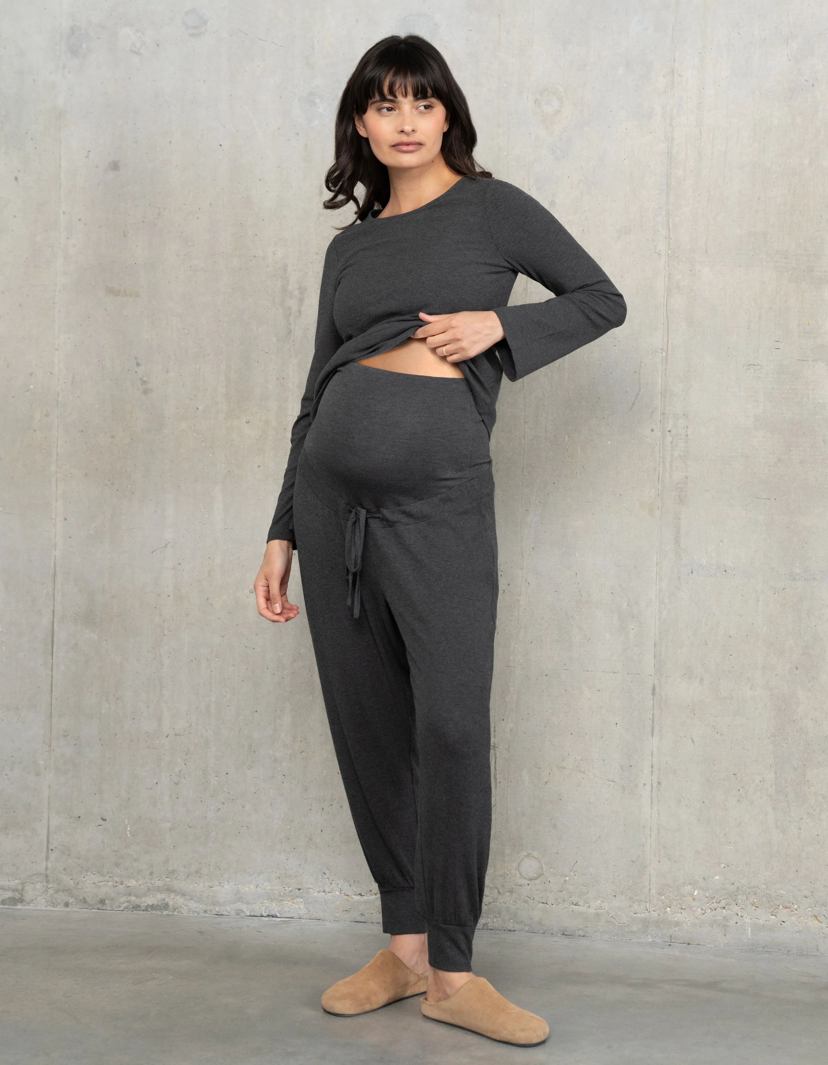 Long Sleeve Ribbed Maternity   Nursing Pyjama Set