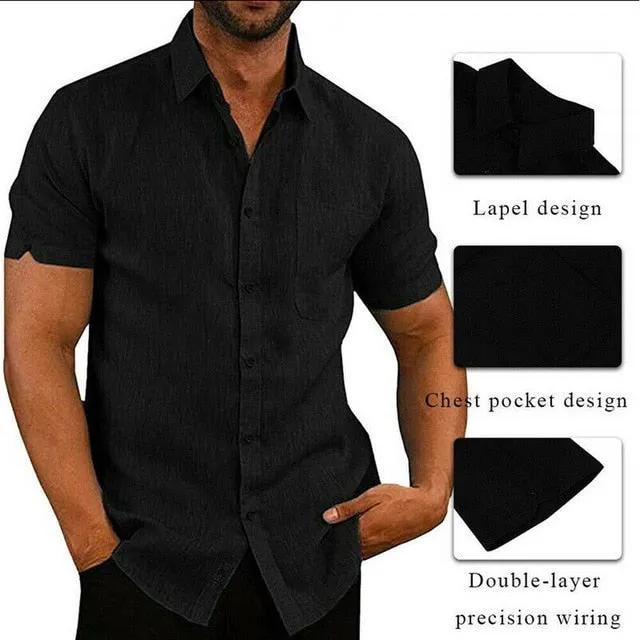 Mens Linen Short Sleeve Baggy Buttons Summer Comfortable Shirts