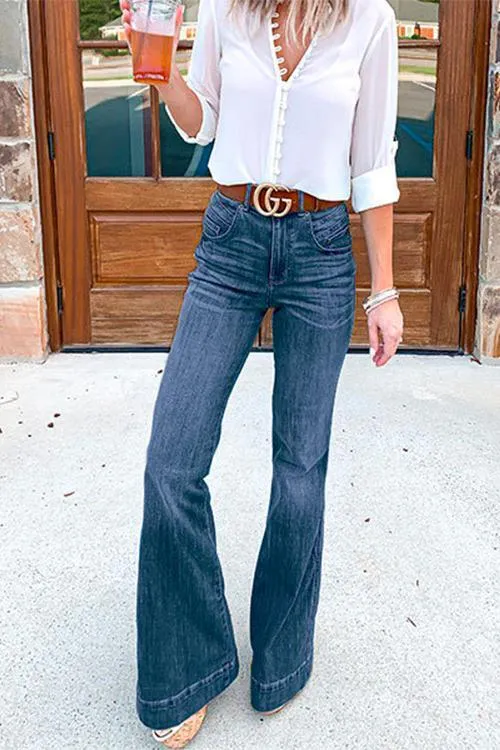 Mixiedress Stylish Distressed Bell Bottom Jeans