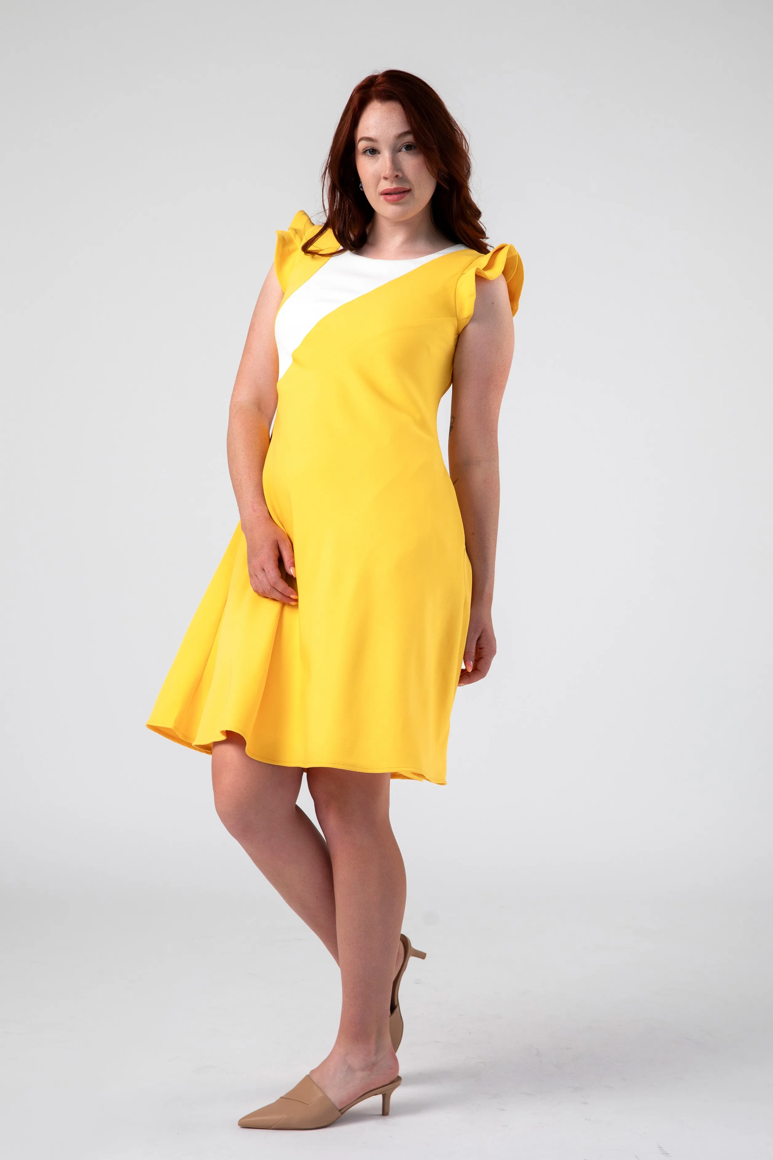 Modern Colorblock Panel Flared Dress