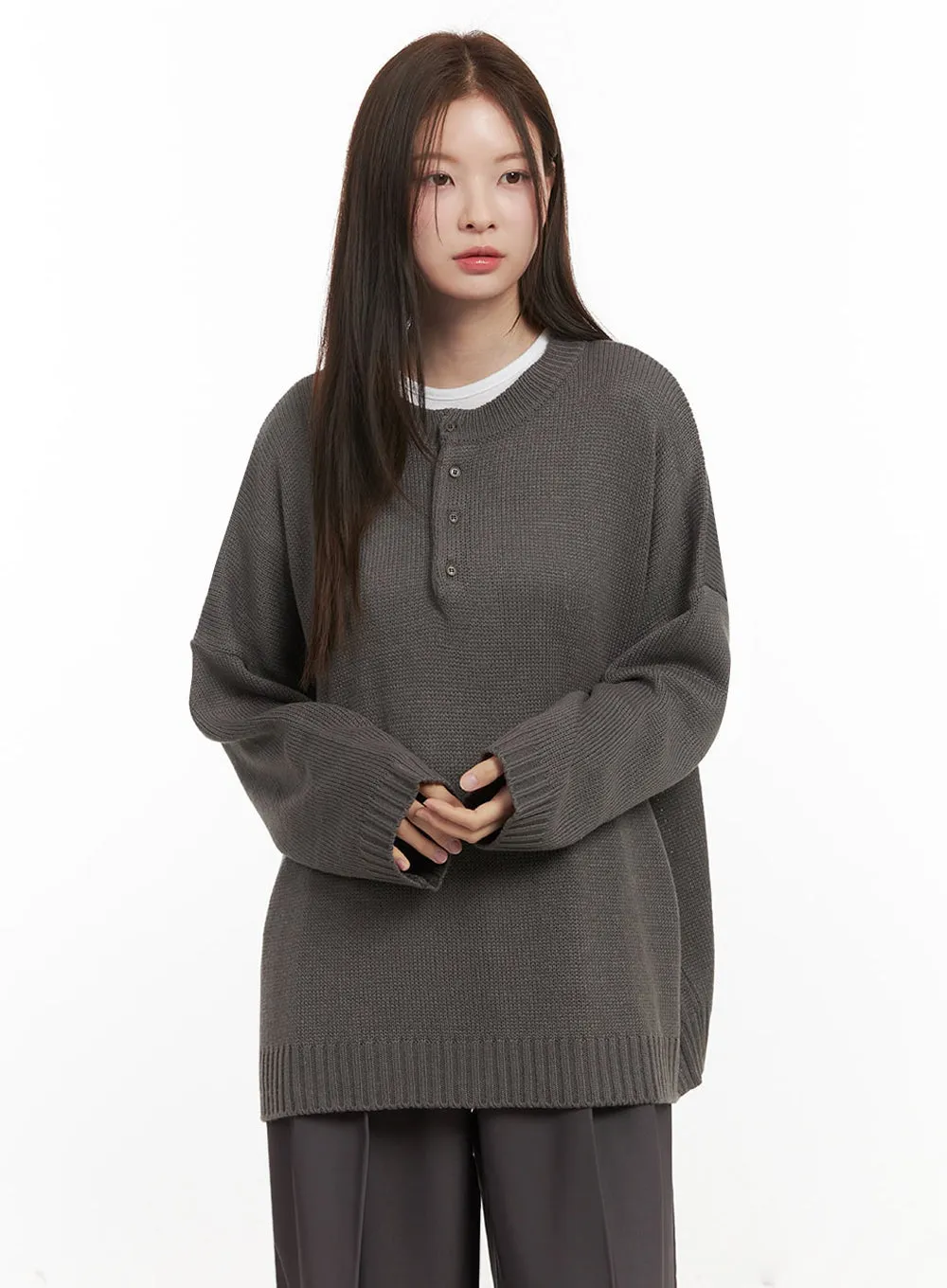 Oversized Half-Button Sweater IJ527
