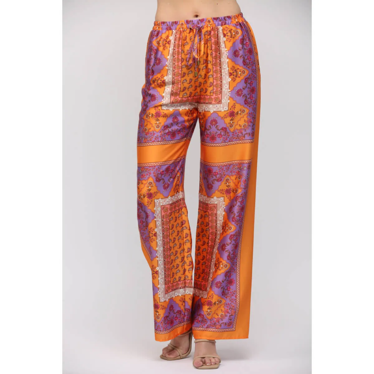Paisley Handkerchief Print Wide Leg Pants