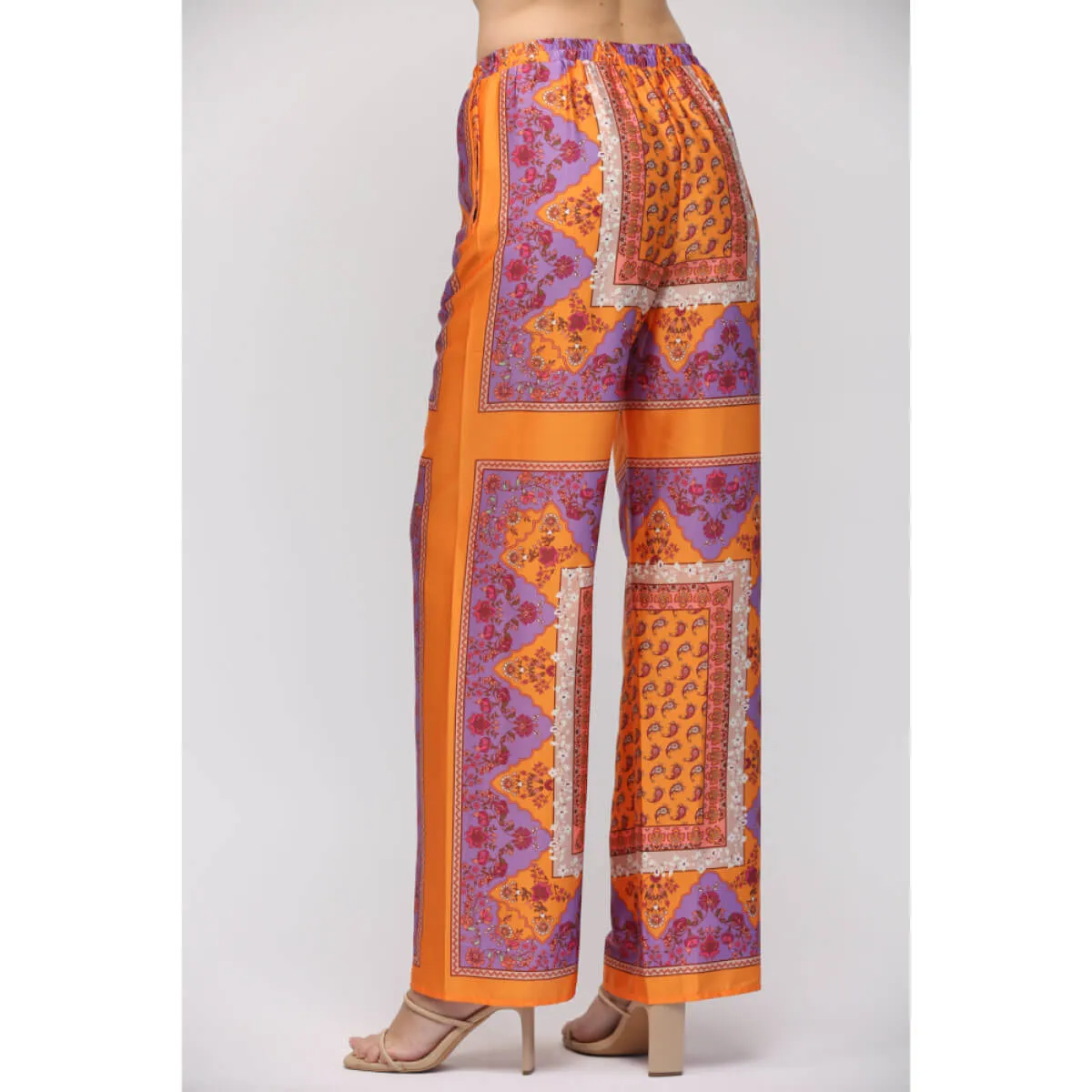 Paisley Handkerchief Print Wide Leg Pants