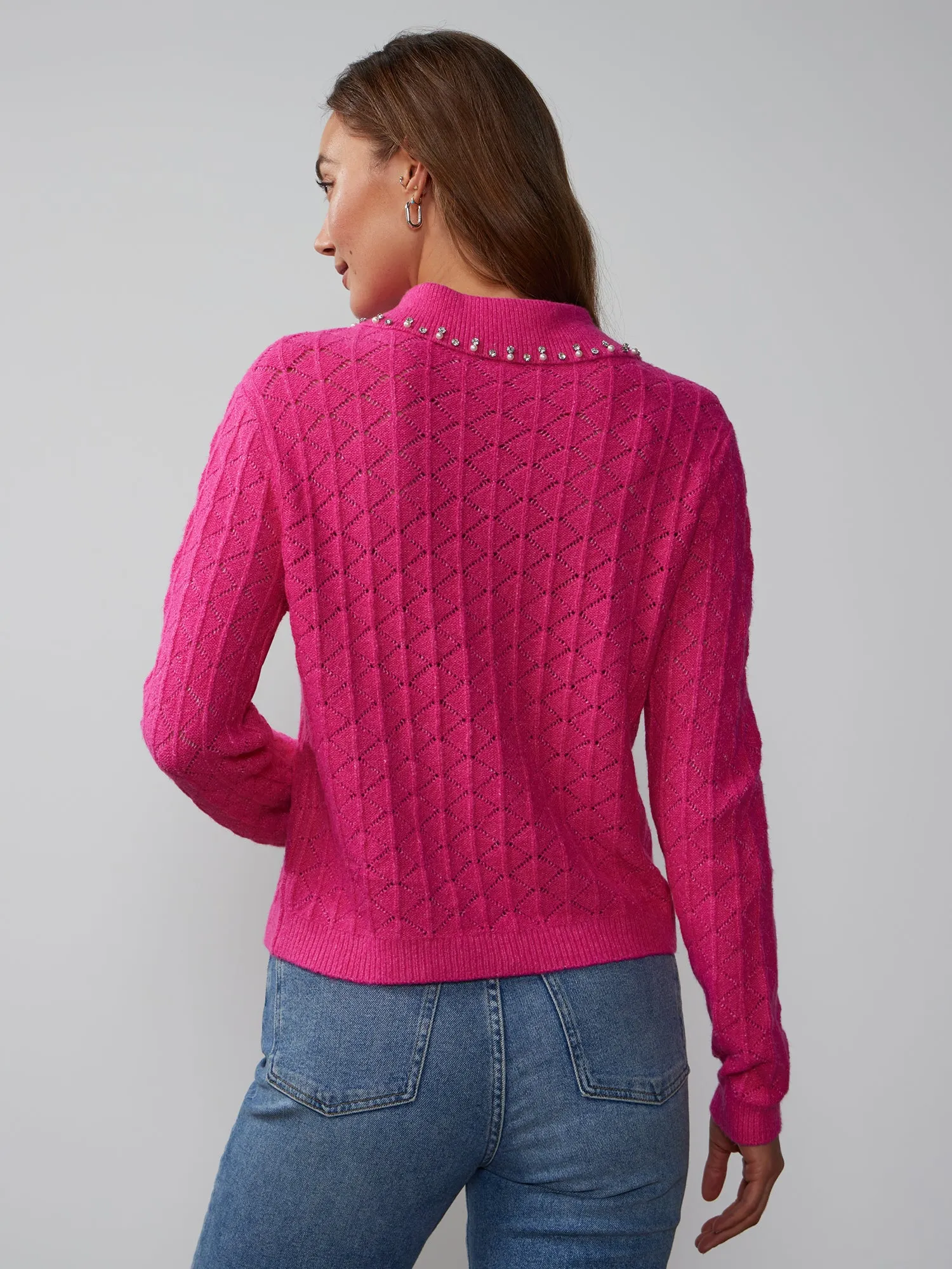 Rhinestone Trim Collar Sweater
