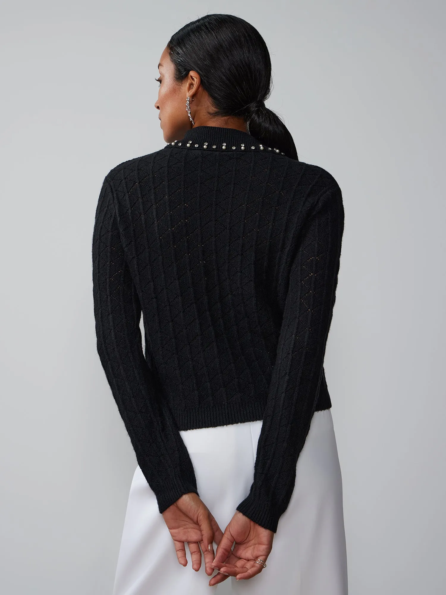 Rhinestone Trim Collar Sweater