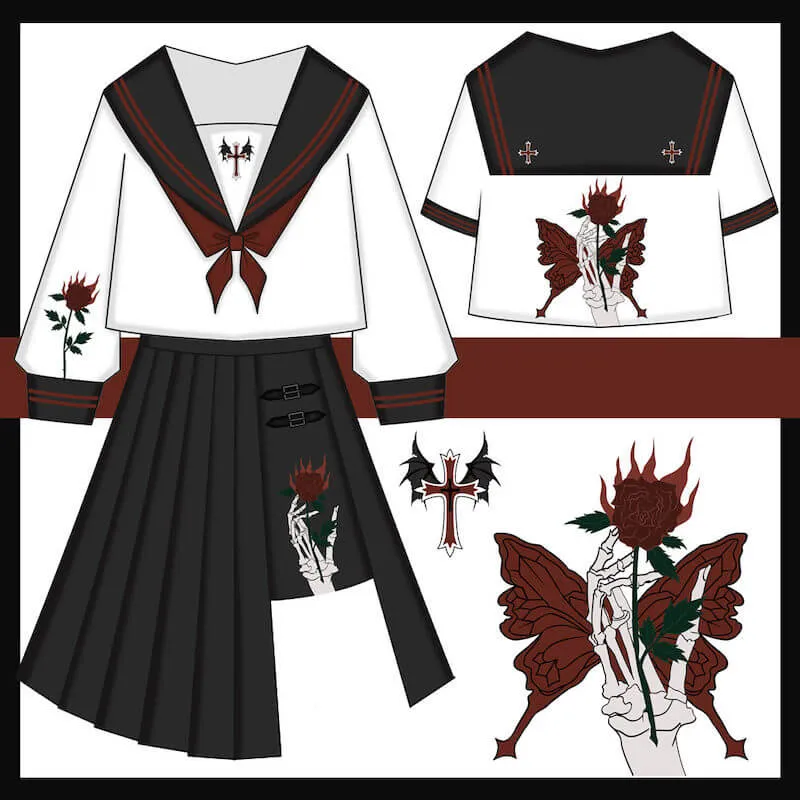 [Rose Devil] Black red JK uniform set