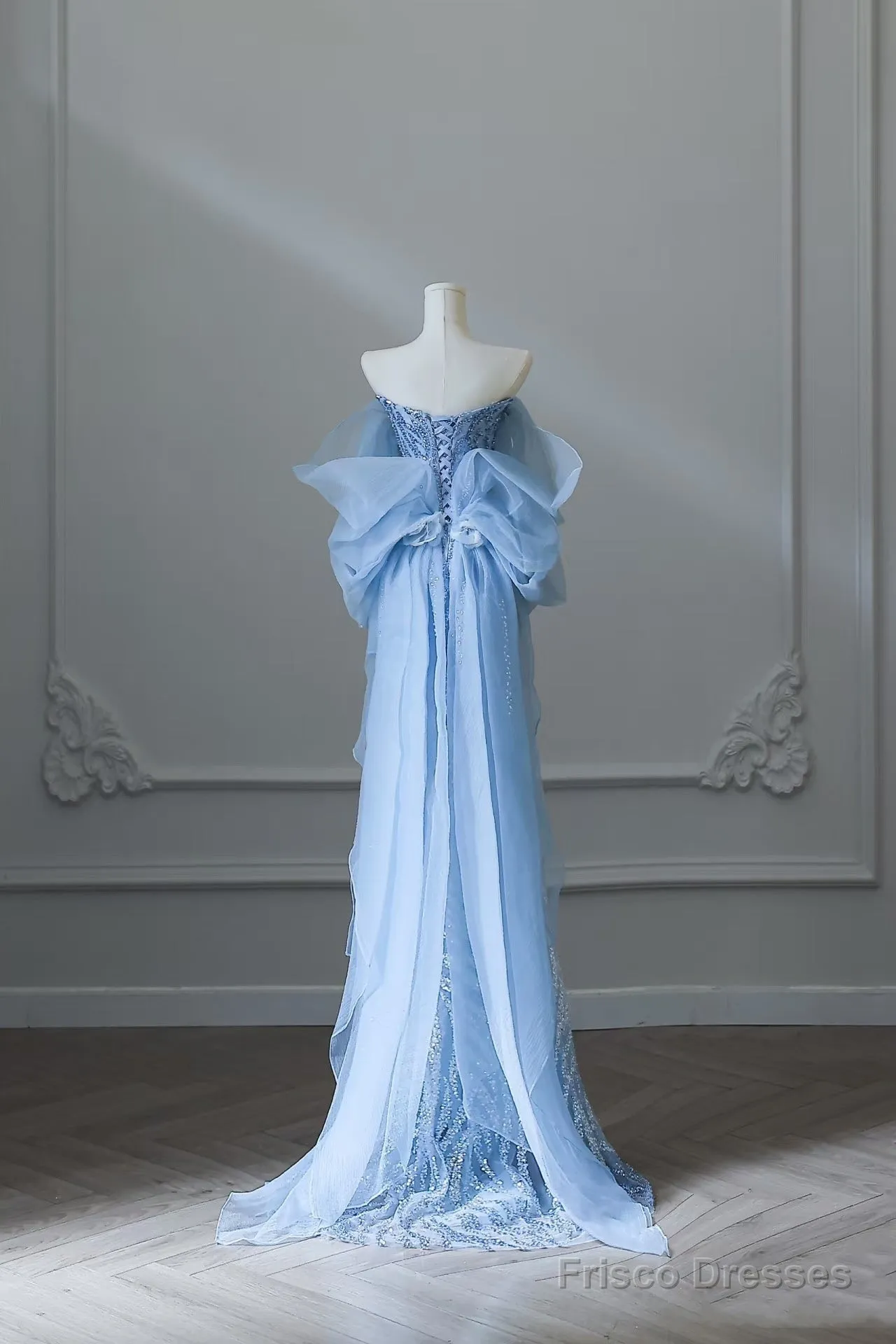 Sexy Mermaid Off The Shoulder Blue Sequin Long Prom Dresses Evening Gowns