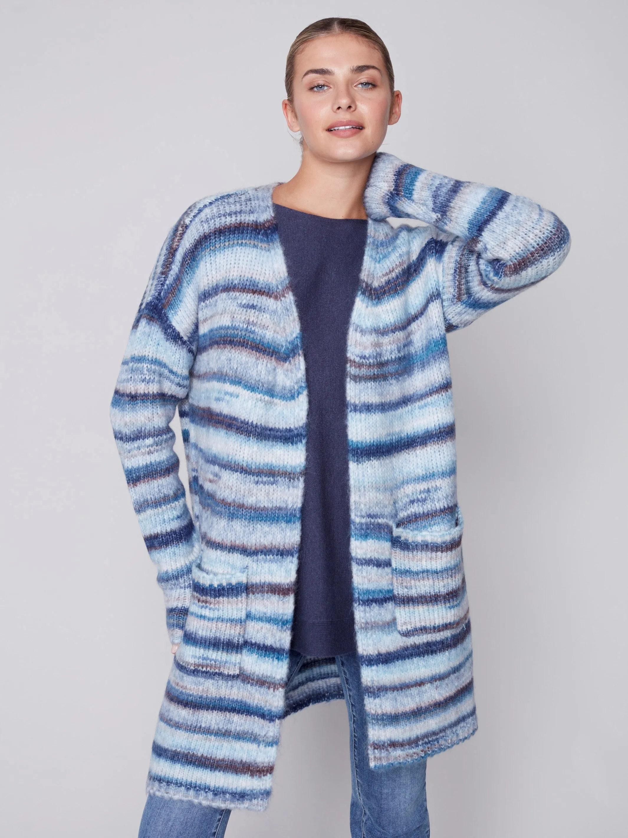 Space Dye Long Cardigan - Denim
