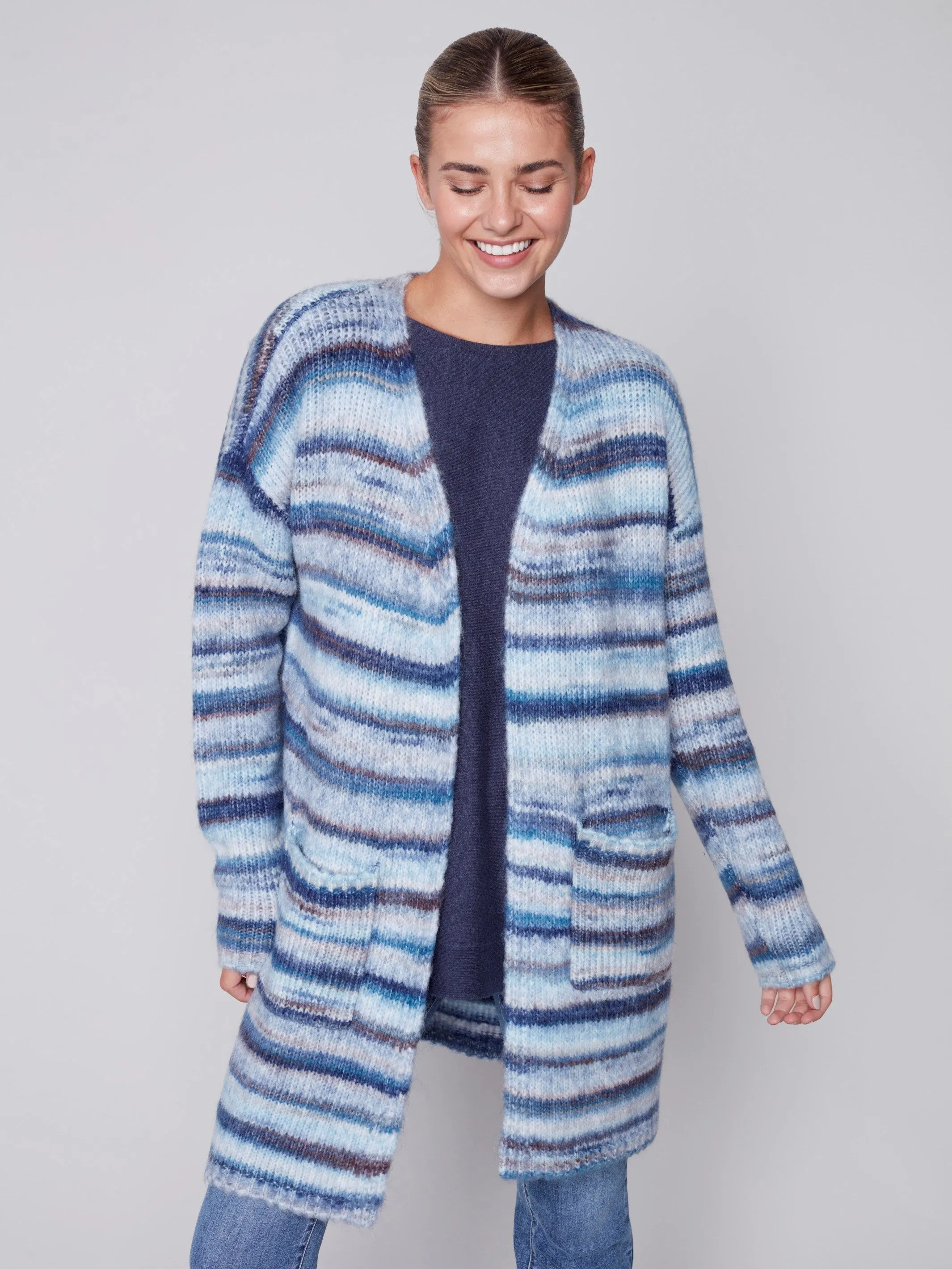 Space Dye Long Cardigan - Denim