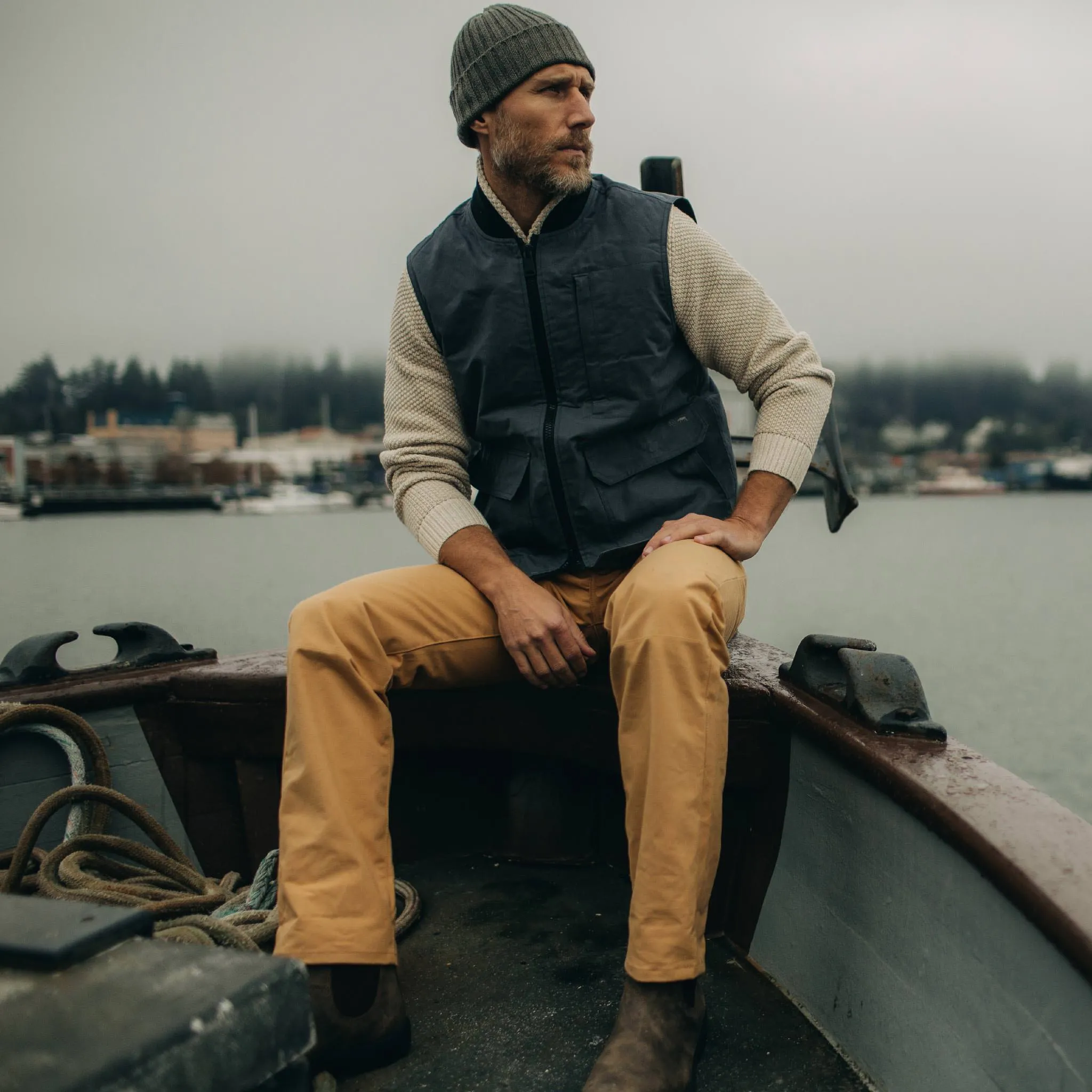 The Anchorage Vest in Charcoal Dry Wax