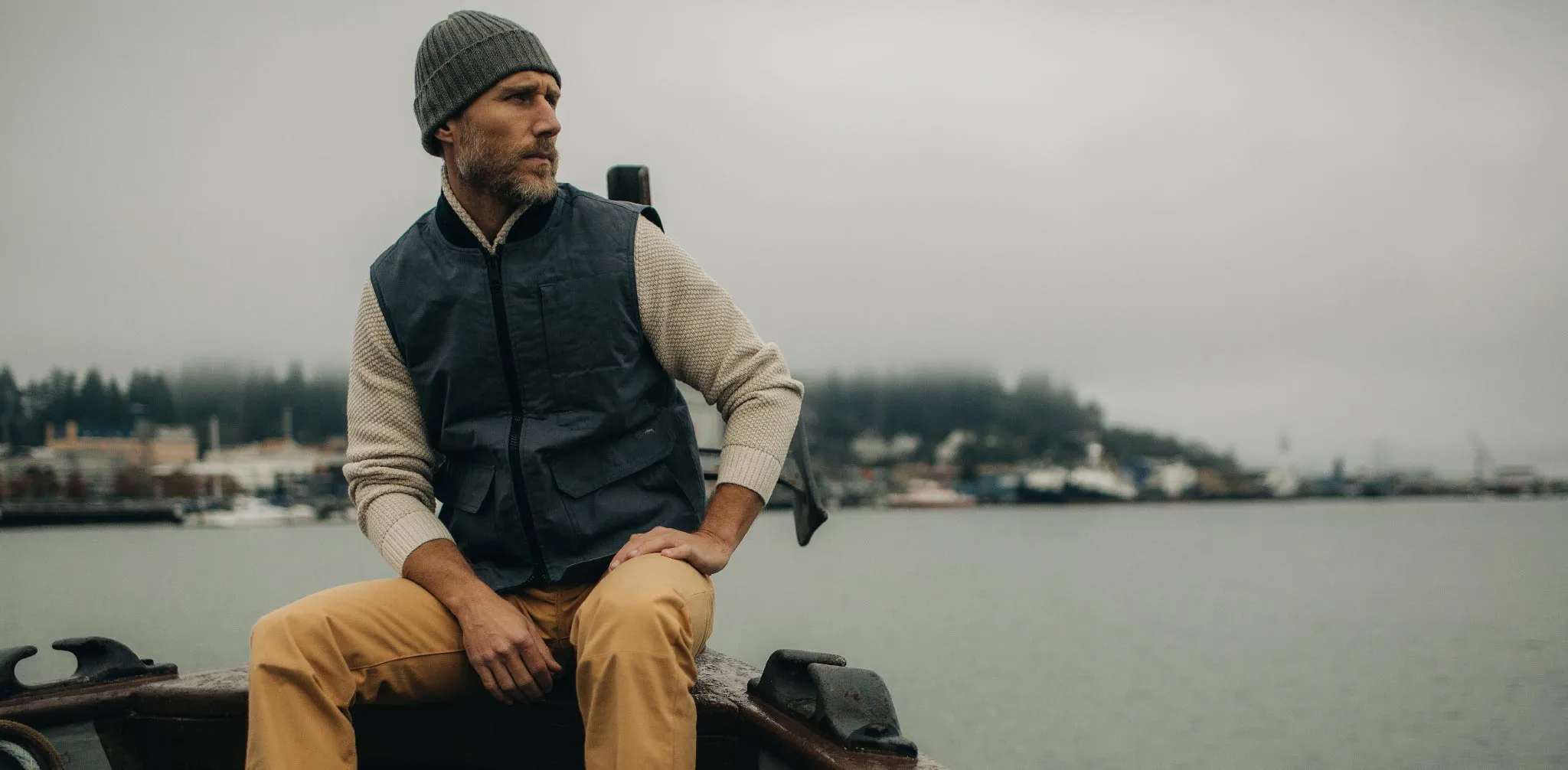The Anchorage Vest in Charcoal Dry Wax