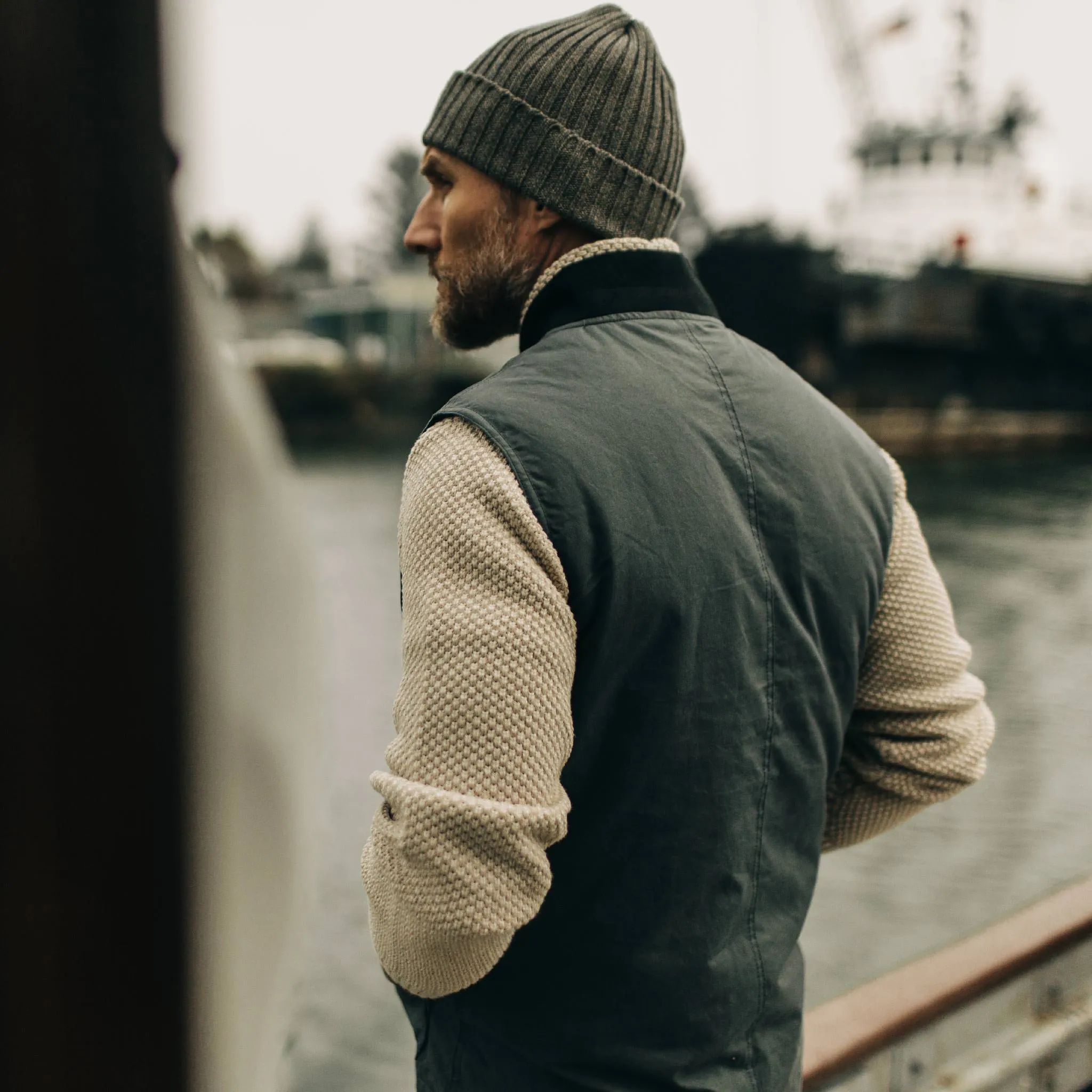 The Anchorage Vest in Charcoal Dry Wax