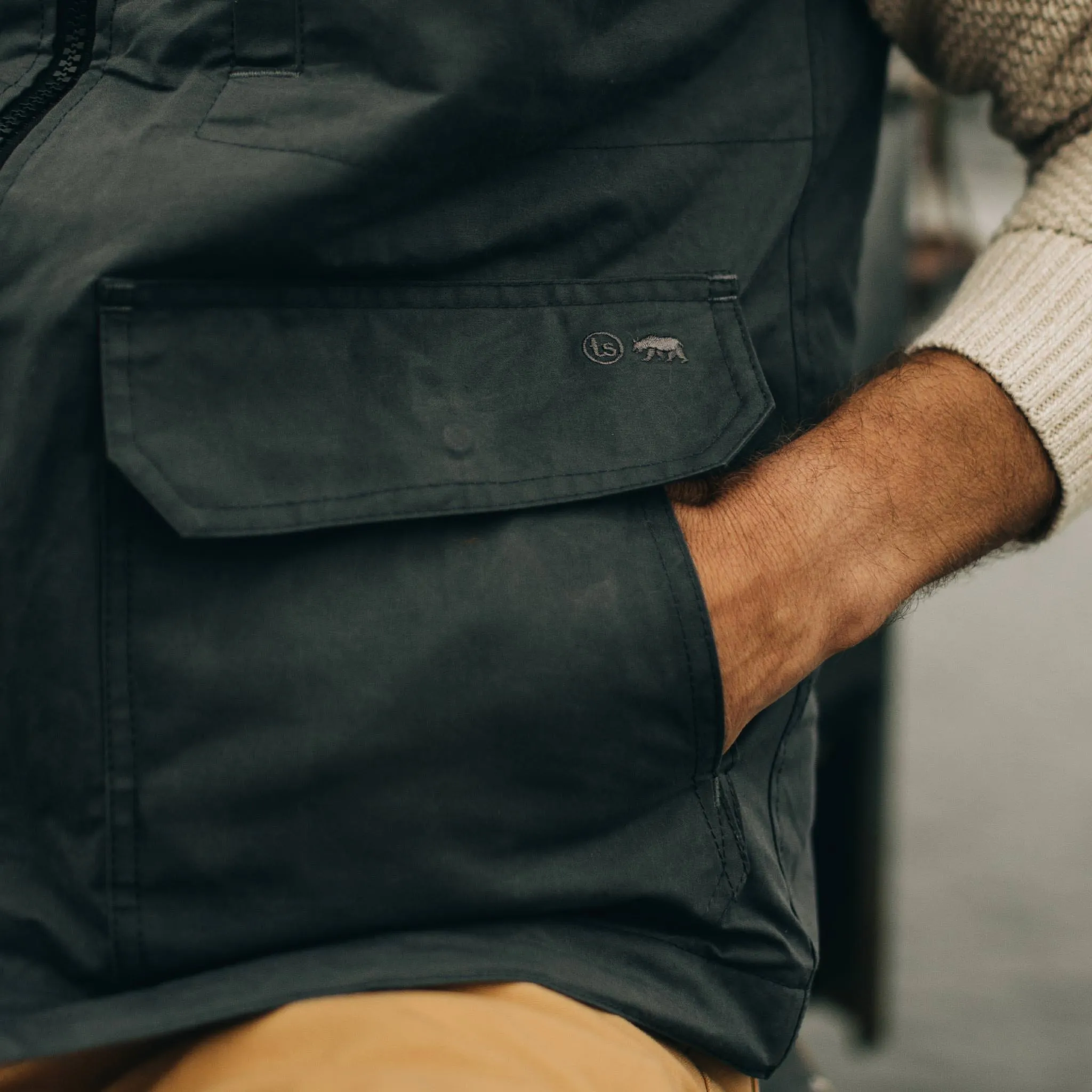 The Anchorage Vest in Charcoal Dry Wax
