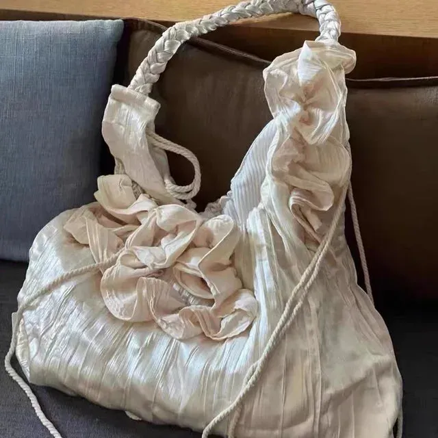 UAKISS  -  High-capacity Patchwork Flower Women's Handbags Y2k Aesthetic Elegant Sweet Shoulder Bags Casual Chic Fairy Underarm Bag Trendy