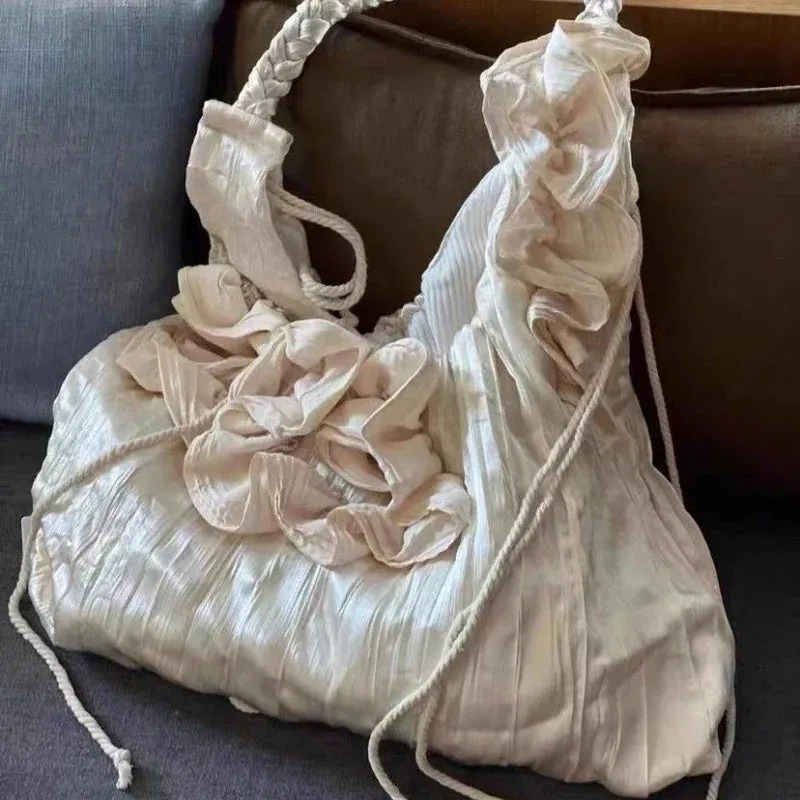 UAKISS  -  High-capacity Patchwork Flower Women's Handbags Y2k Aesthetic Elegant Sweet Shoulder Bags Casual Chic Fairy Underarm Bag Trendy