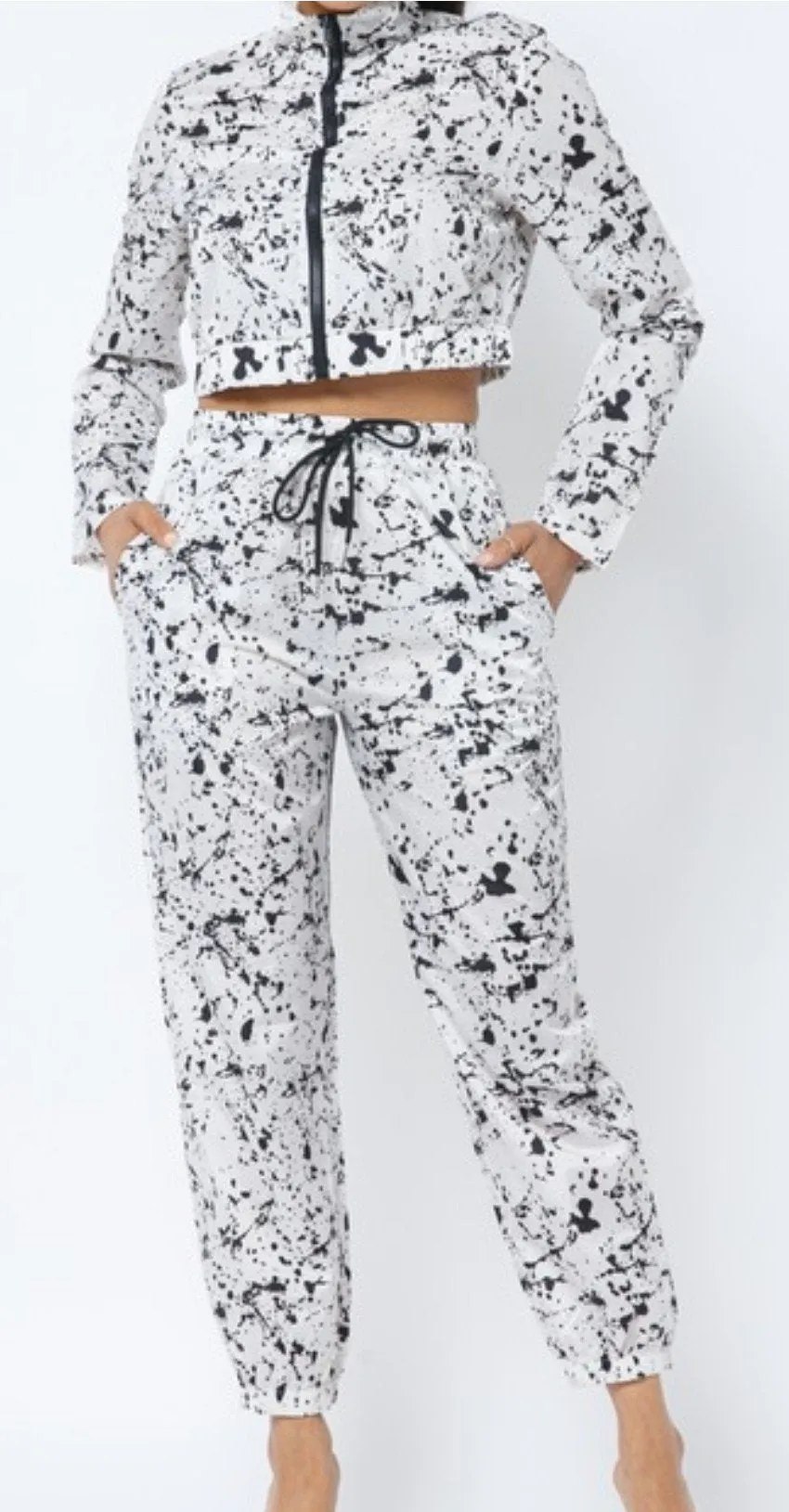 White Polka Dot Windbreaker Jogger