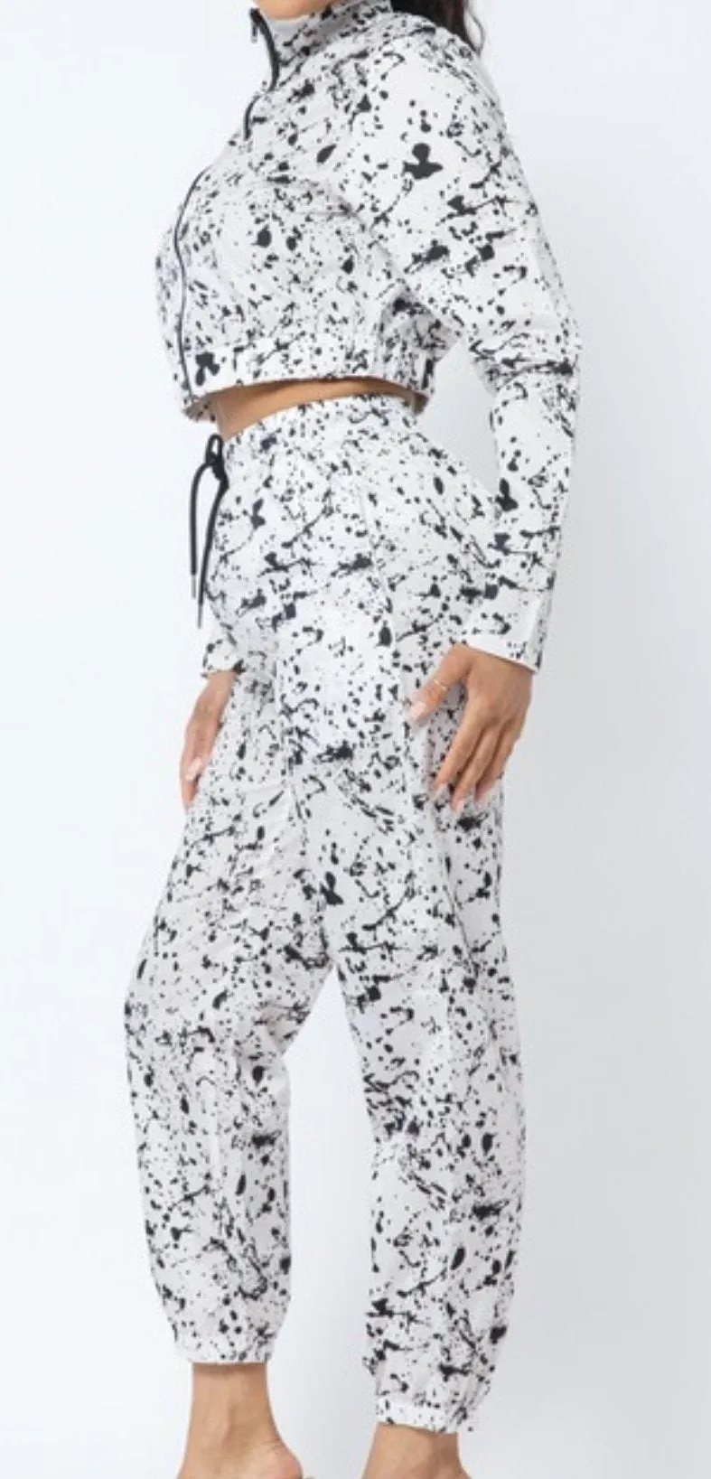 White Polka Dot Windbreaker Jogger