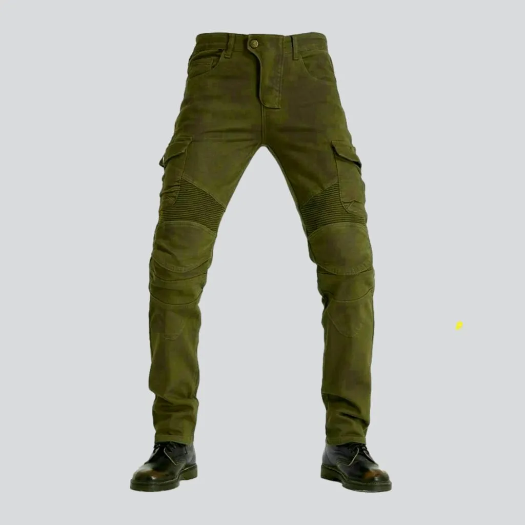 Winter khaki men's biker jeans