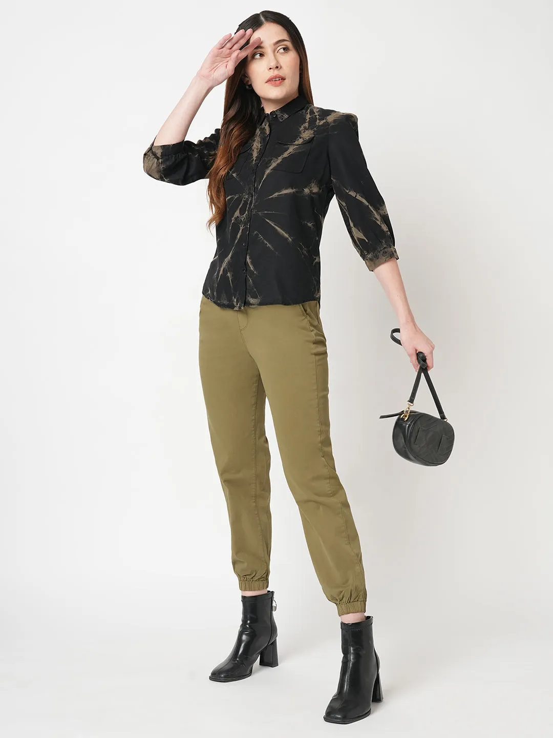 Women Olive High-Rise Denim Jogger