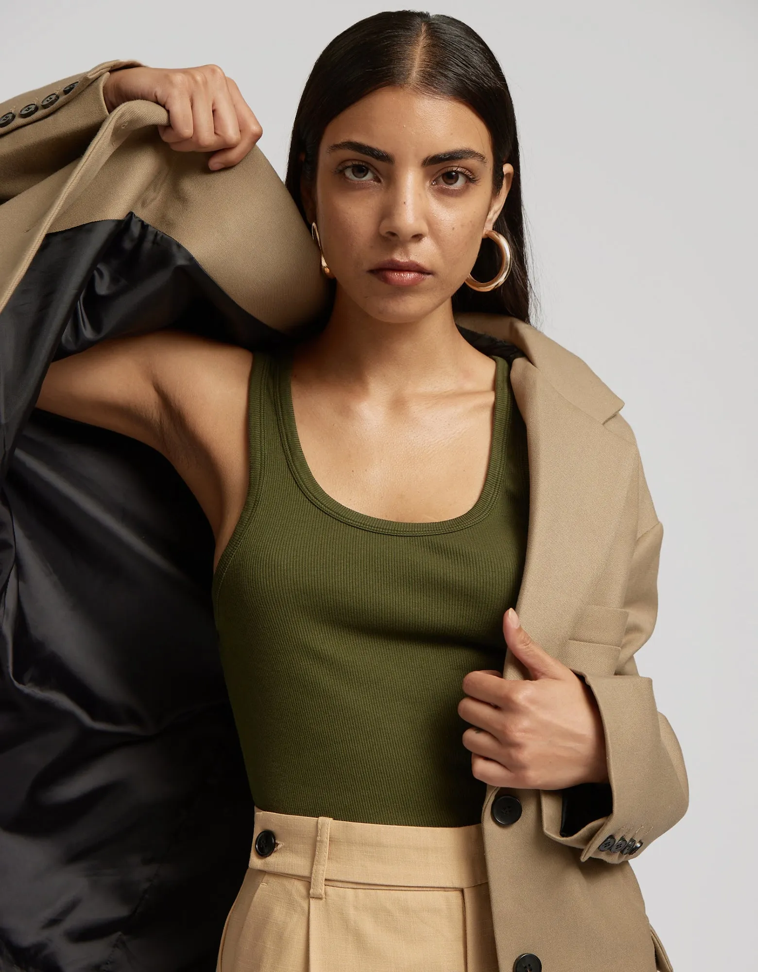 Women Organic Rib Tank Top - Seaweed Green