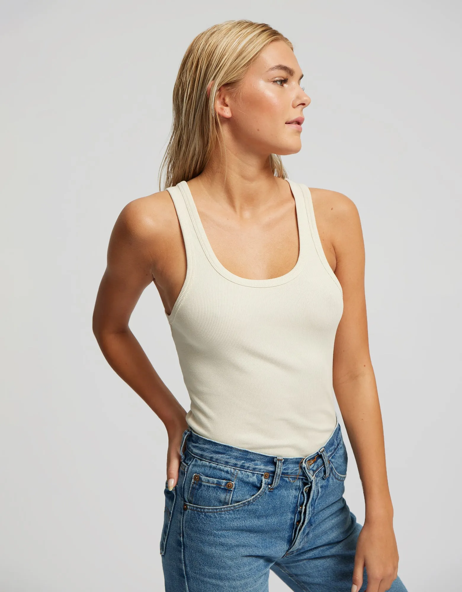 Women Organic Rib Tank Top - Sky Blue