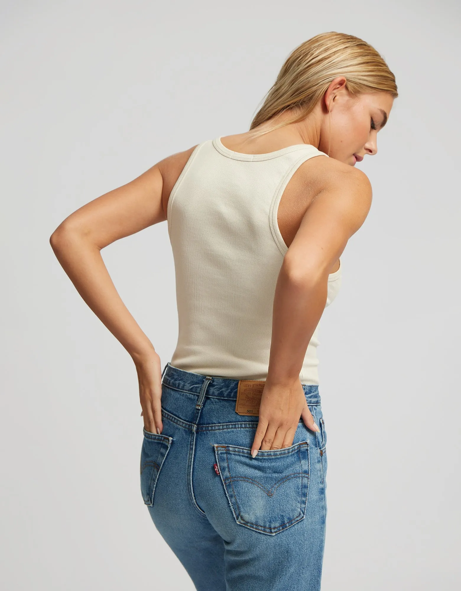 Women Organic Rib Tank Top - Sky Blue