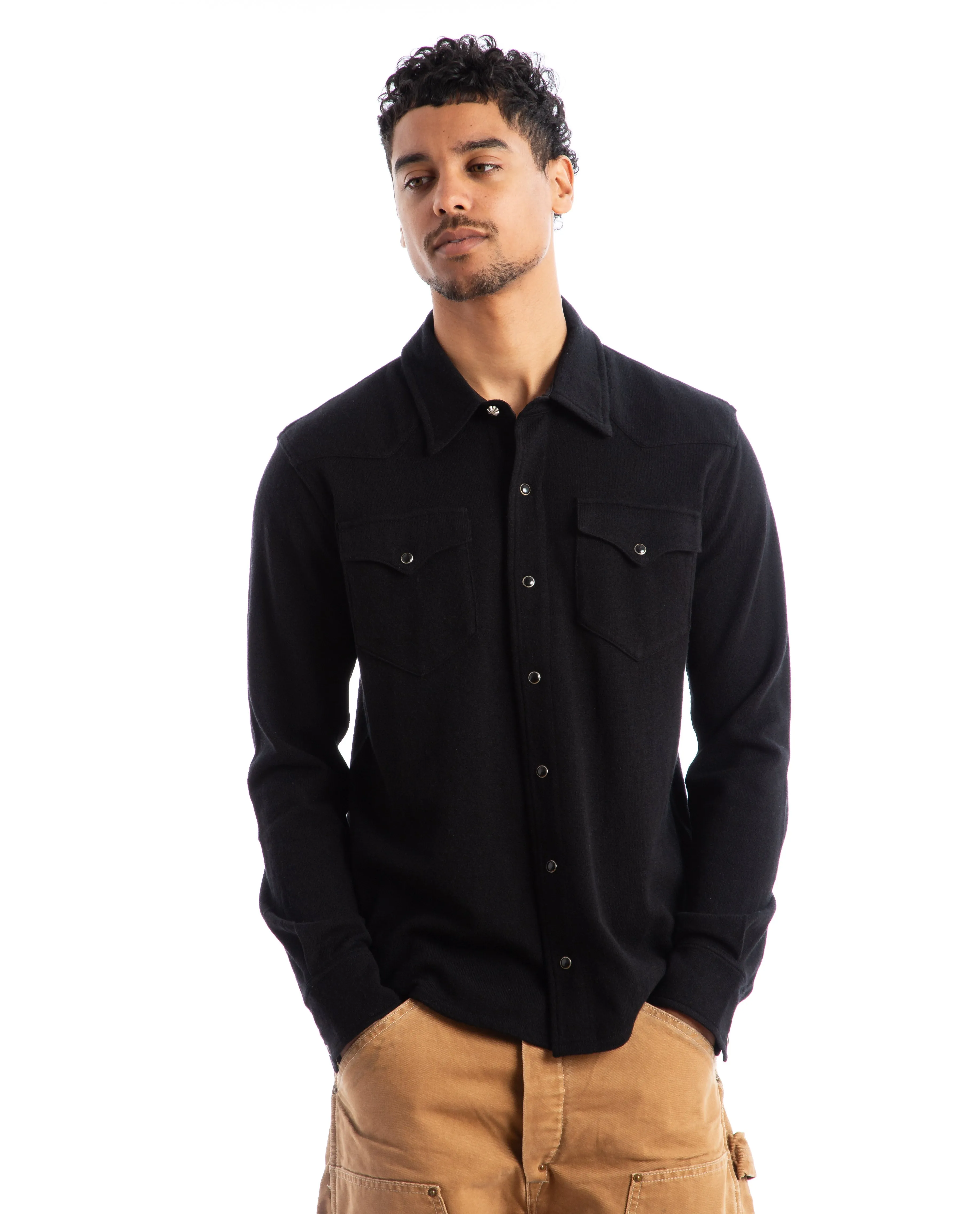 Wool-Cashmere Western Shirt Sweater
